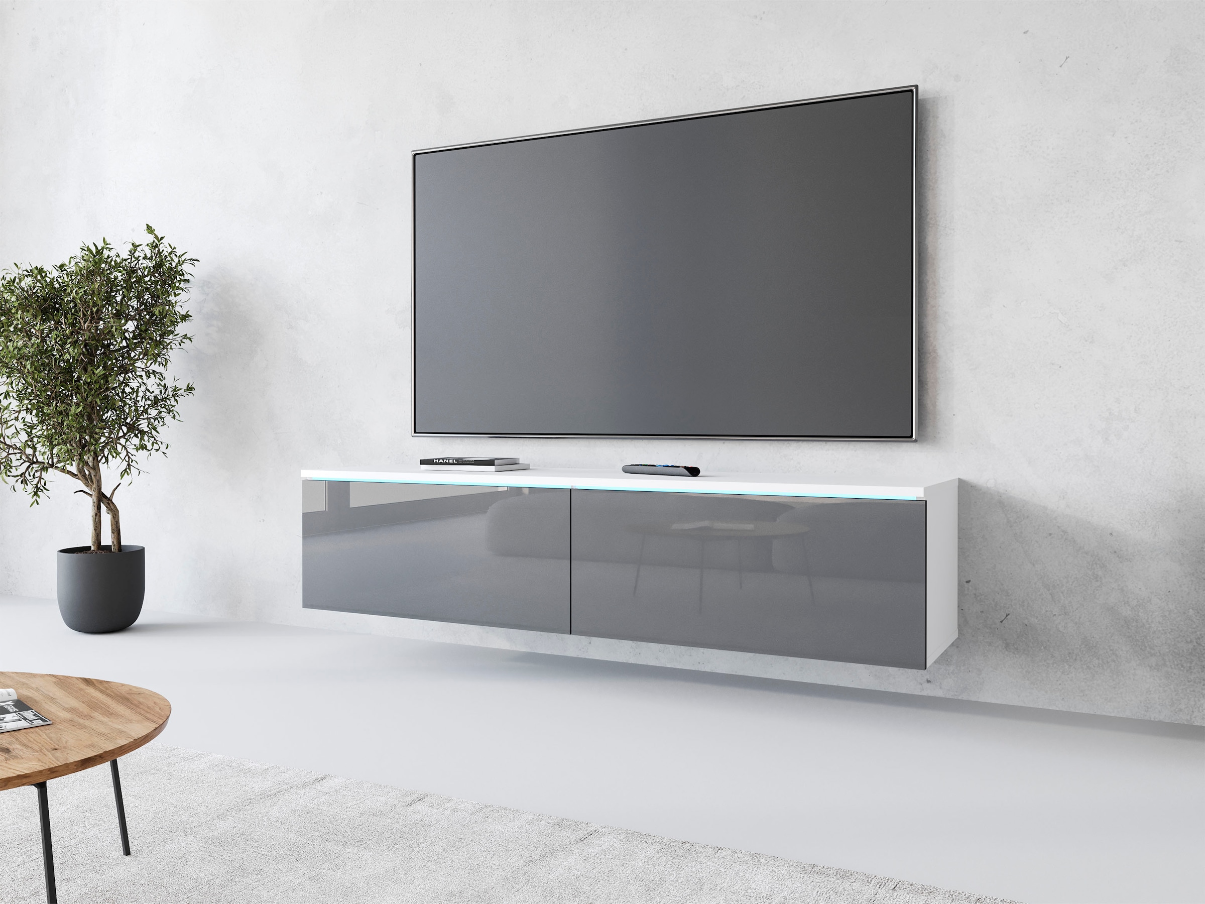 Home affaire Table basse »LOWBOARD D, wahlweise mit oder ohne Beleuchtung« meuble TV moderne sans poignées, avec beaucoup de rangement, debout et suspendu