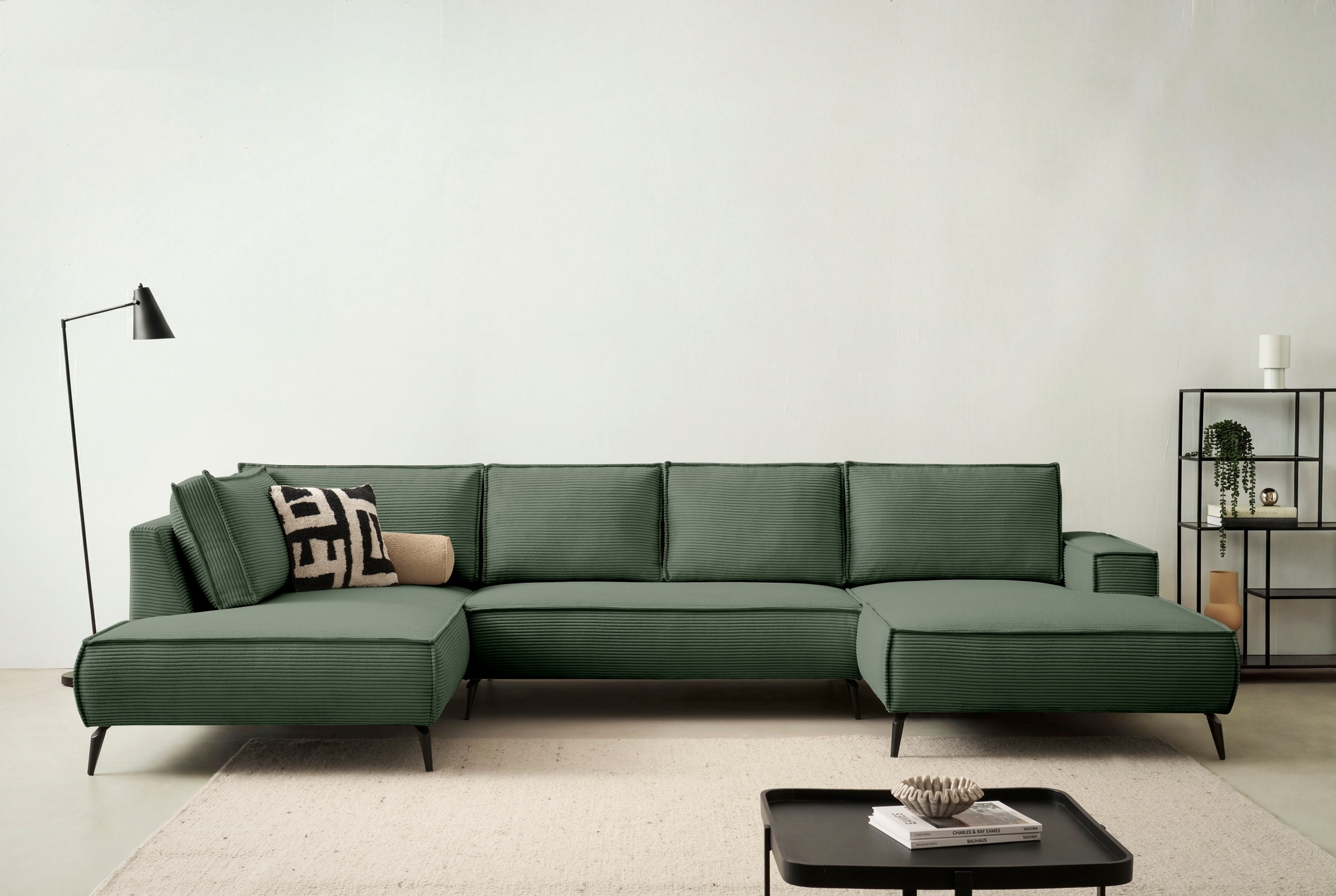 GOODproduct Paysage de salon »TVINNU, moderne U-Form, Couch in Cord oder Webstoff in Leinenoptik« Recamiere rechts/links, schwarze Metallfüsse, bequeme Sitz-/Liegefläche