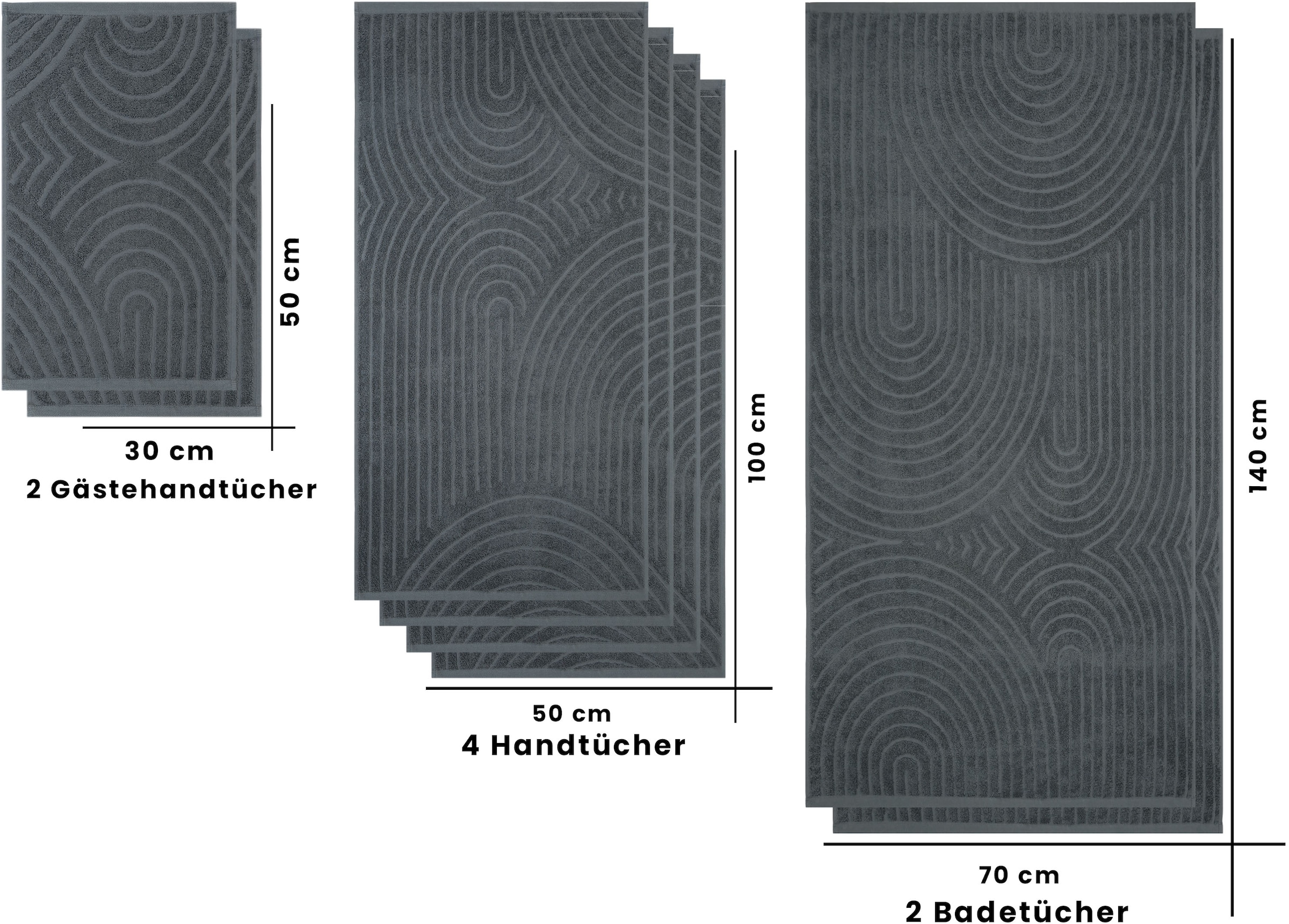 my home Handtuch Set »Handtuchset Ognon, Duschtücher, Handtücher, Gästetücher, Zen« Set 8 Frottier mit Muster, Scandi, Boho, einfarbiges Handtuch-Set 100% Baumwolle