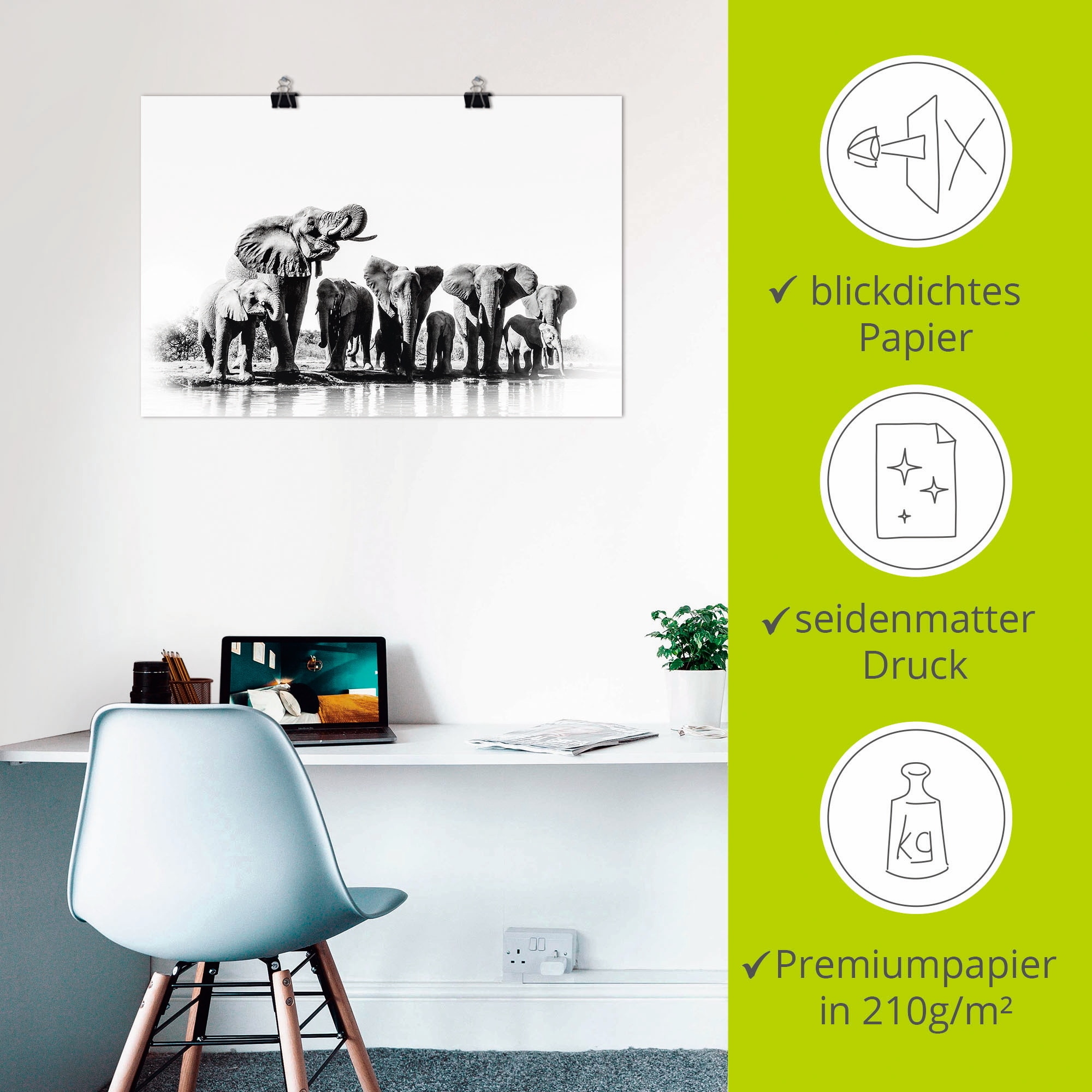 Artland Poster »Elefanten am Wasserloch« 1 cuis tlg. ohne Rahmen