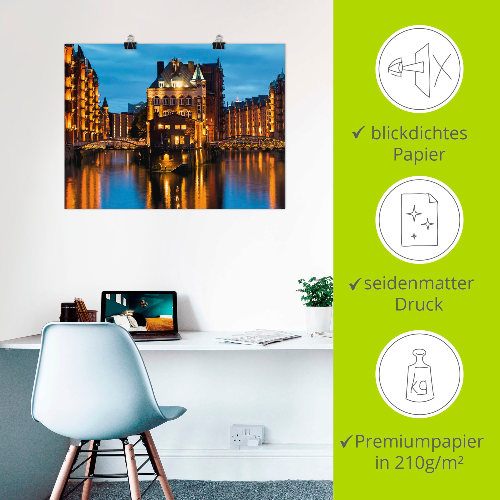 Artland Fresque murale »Teil der alten Speicherstadt in Hamburg« 1 cuis tlg. als Leinwandbild, Poster in verschied. Grössen