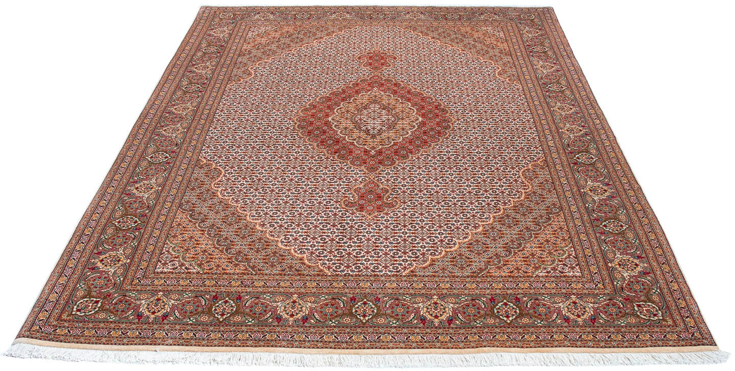 Image of morgenland Orientteppich »Perser - Täbriz - 198 x 149 cm - hellbraun«, rechteckig, 10 mm Höhe, Wohnzimmer, Handgeknüpft, Einzelstück mit Zertifikat bei Ackermann Versand Schweiz