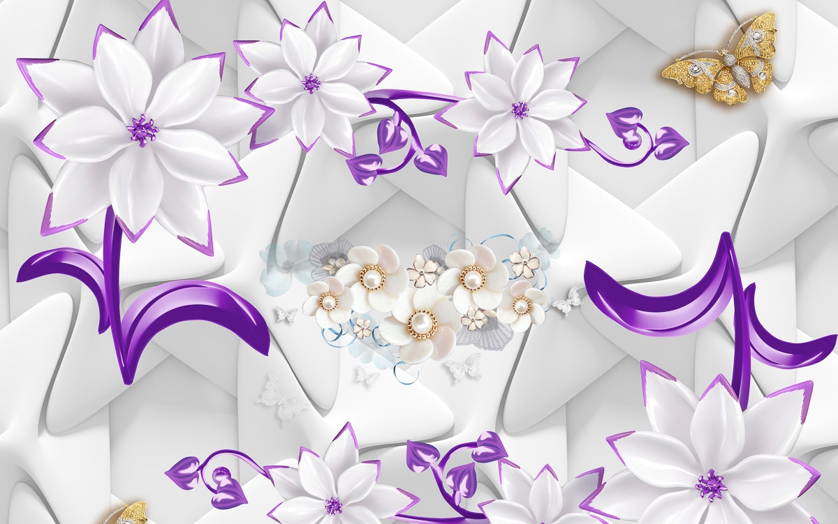 Image of Papermoon Fototapete "Muster Blumen lila gold"