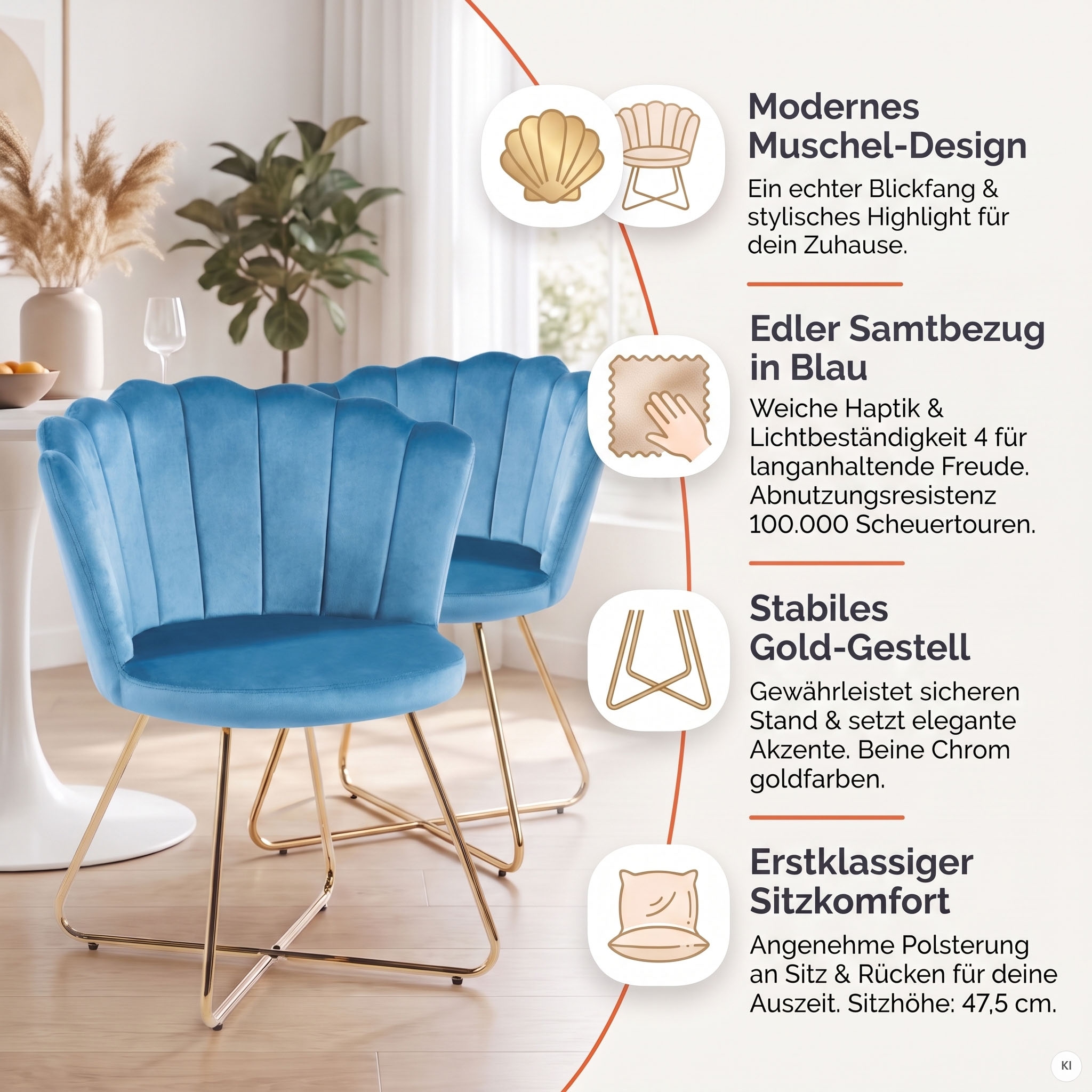 SalesFever Chaise rembourrée »Komfortabler Stuhl im eleganten Design« (Ensemble) 2 cuisdesign coquillage