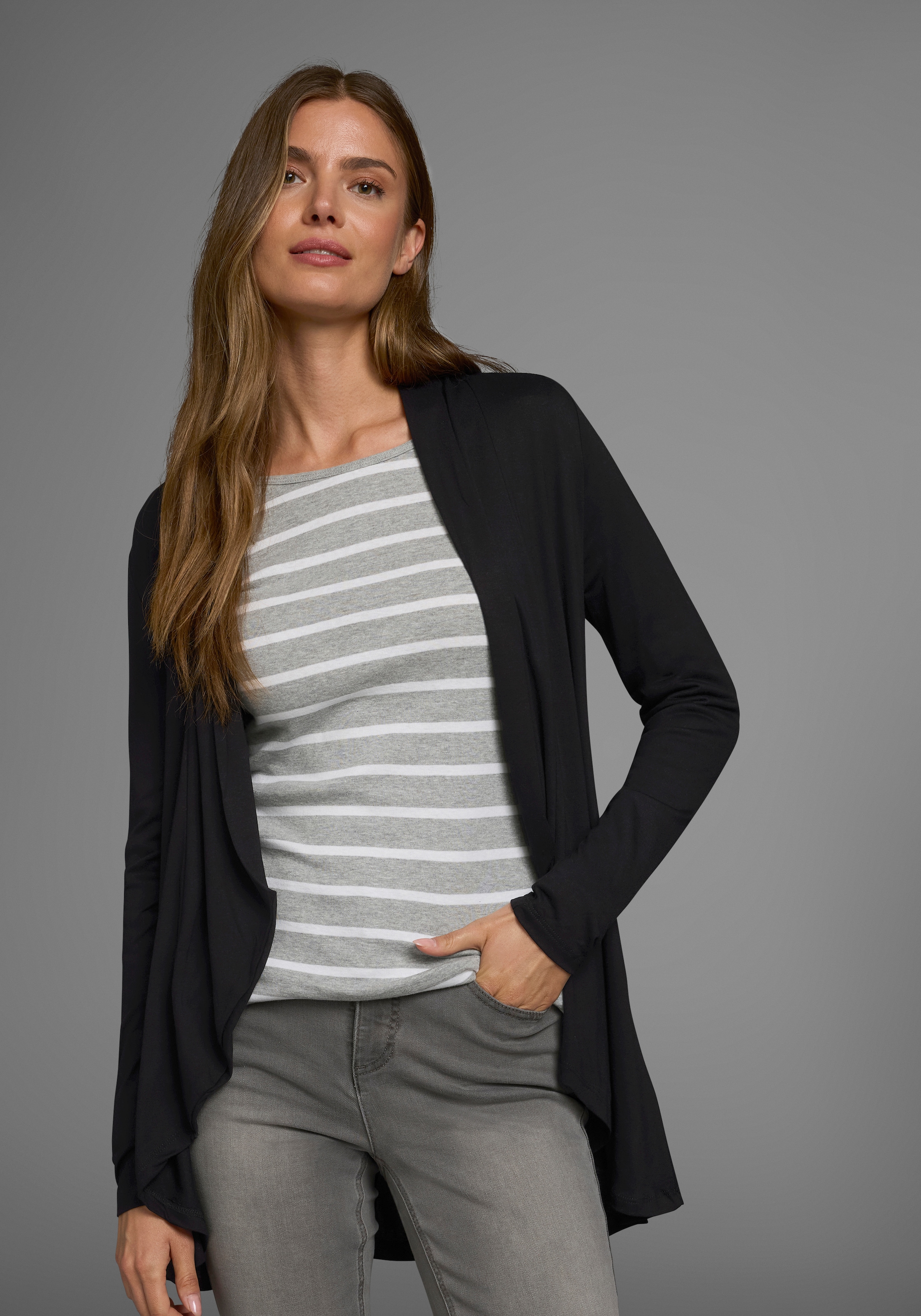 Boysen's Shirtjacke, Langarm, mit Schalkragen, aus elastischem Jersey
