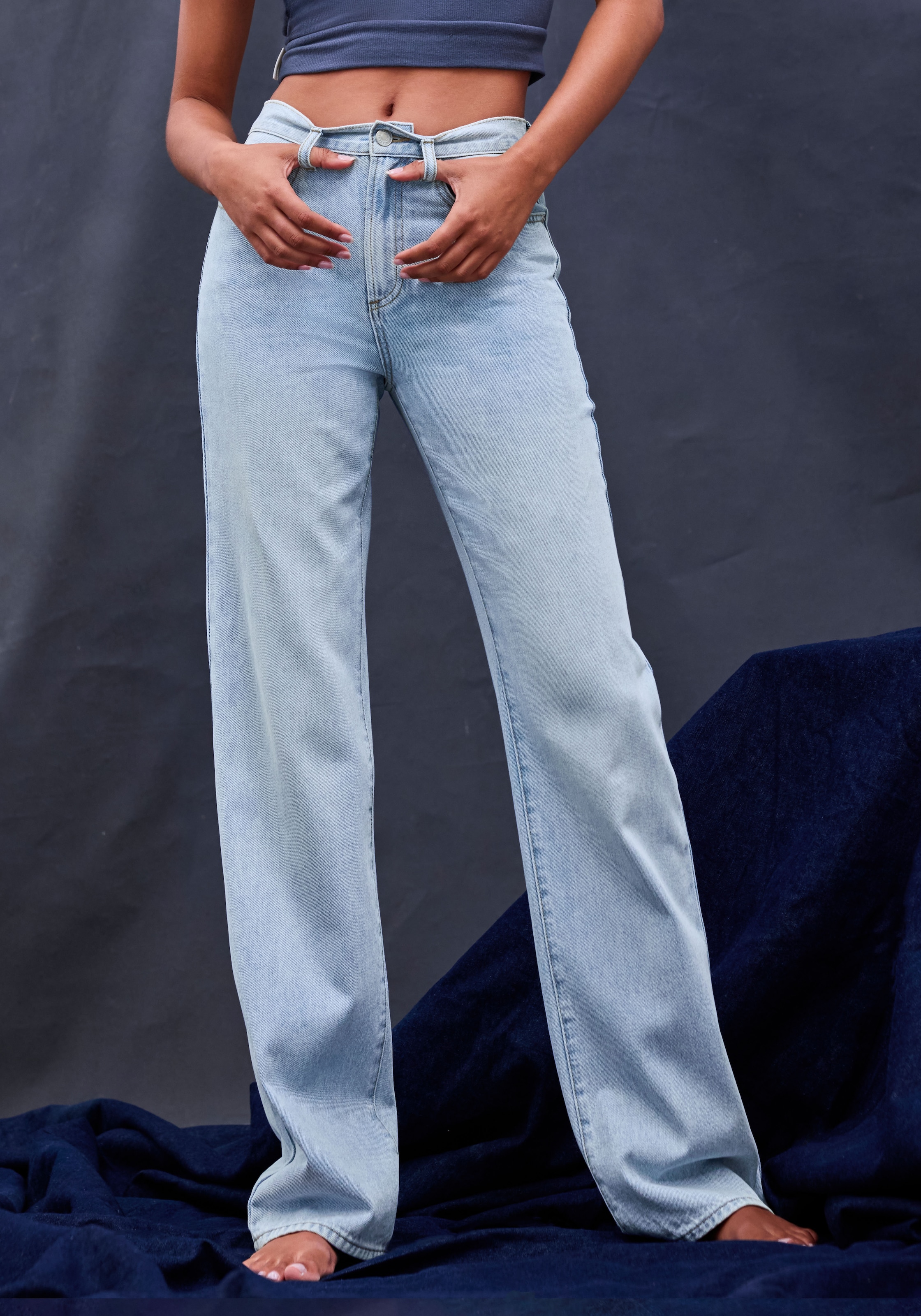 LASCANA Weite Jeans, mit hohem Bund und 5-Pocket-Style, Wide-Leg Jeans