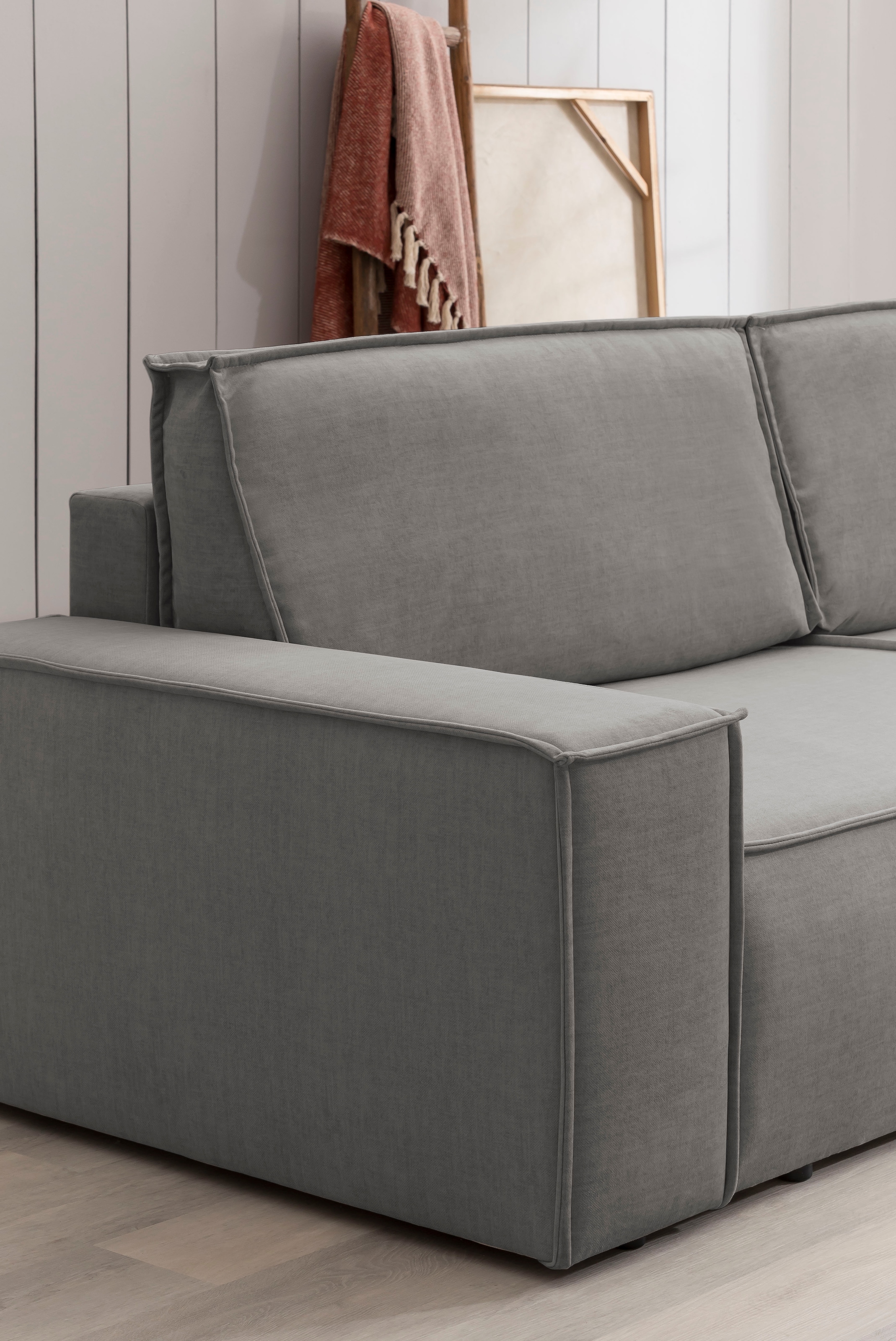 Home affaire Ecksofa SHERWOOD Schlafsofa 267 cm, L-Form, Schlaffunktion mit Bettkasten (210x136 cm), Cord, Vintage, Samtvelours
