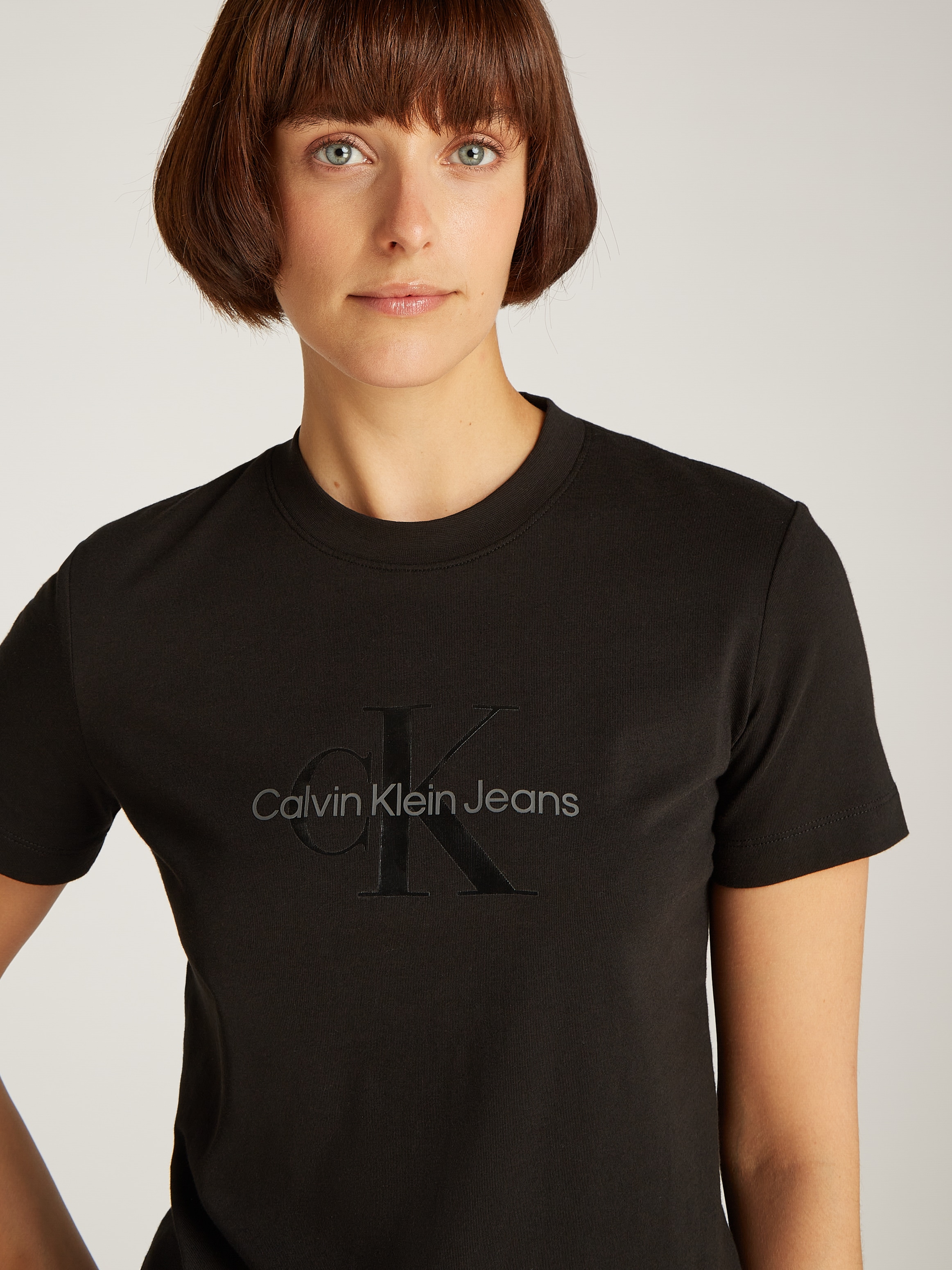 Calvin Klein Jeans Rundhalsshirt »GLOSSY MONOLOGO REGULAR TEE«, mit Logodruck