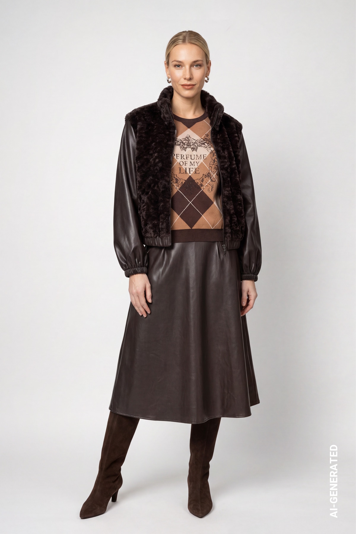Monari Fellimitatjacke »Jacke fake fur + Lederimit« ohne Kapuze Regular fit mit Stehkragen