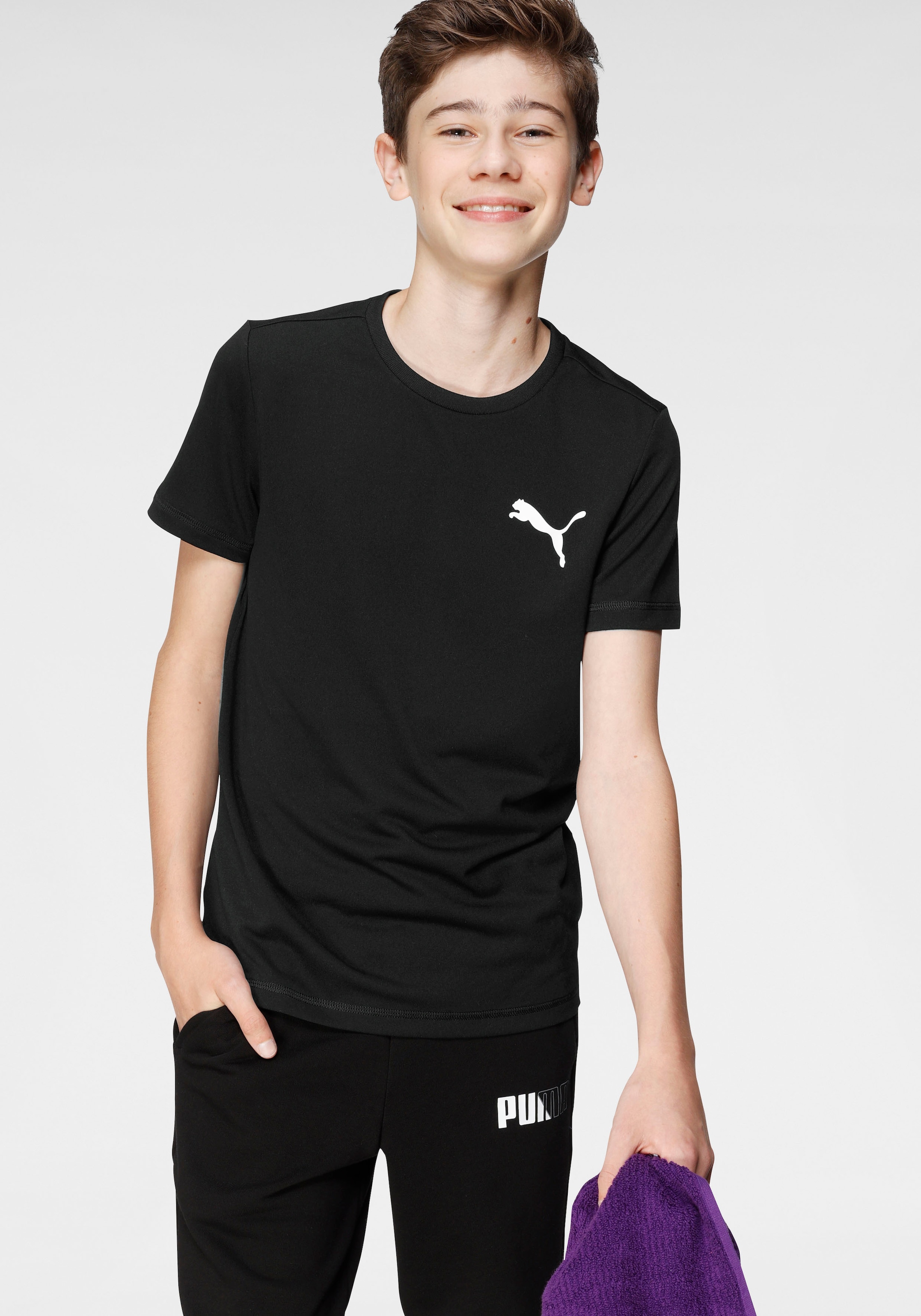 Image of PUMA T-Shirt "ACTIVE SMALL LOGO TEE B" für Jugendliche, sportlicher Stil, mit Rundhalsausschnitt
