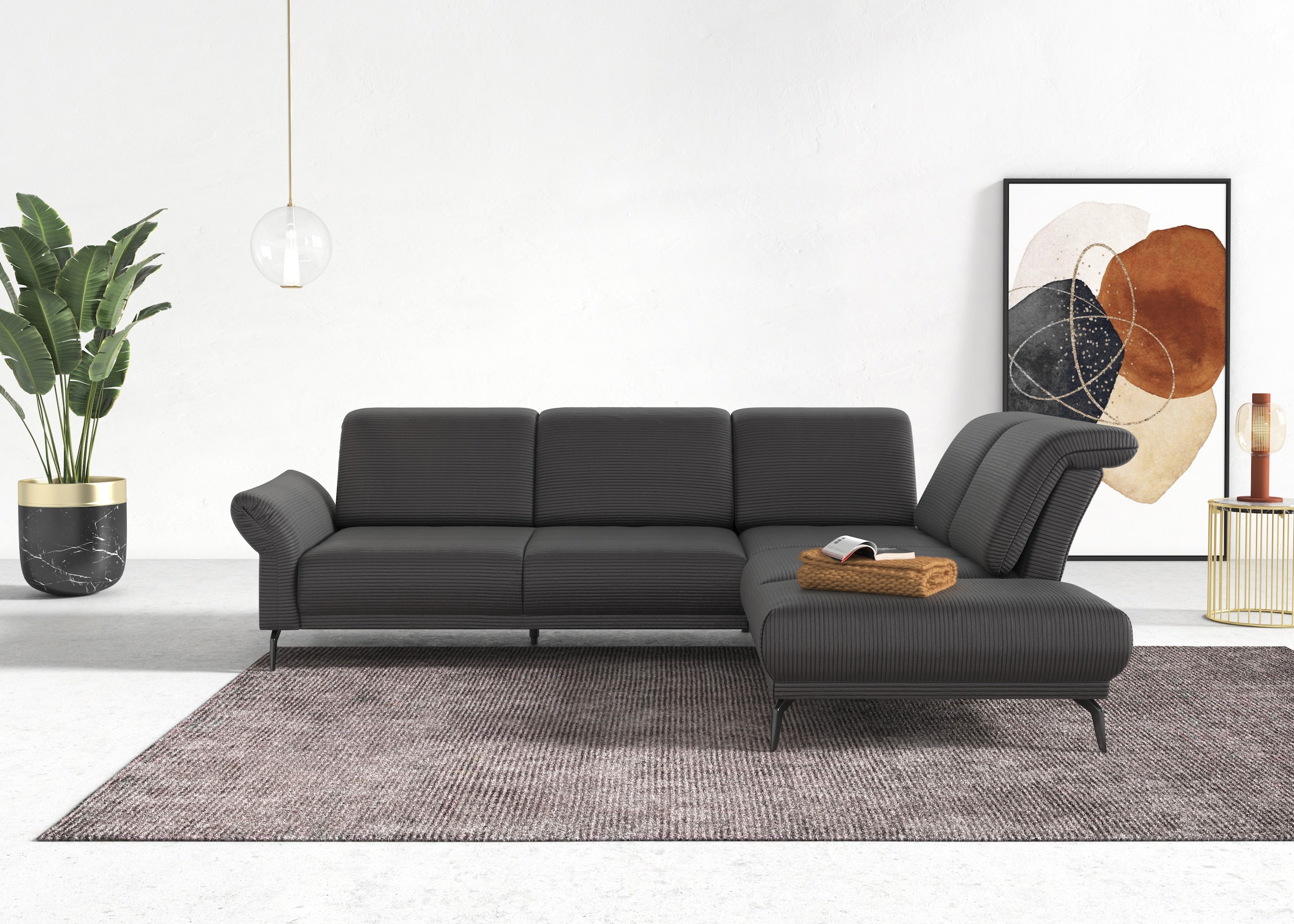 INOSIGN Ecksofa »Coco L-Form«, Sitztiefen-, Arm- und Kopfteilverstellung, Cord-Bezug, Fusshöhe 15 cm