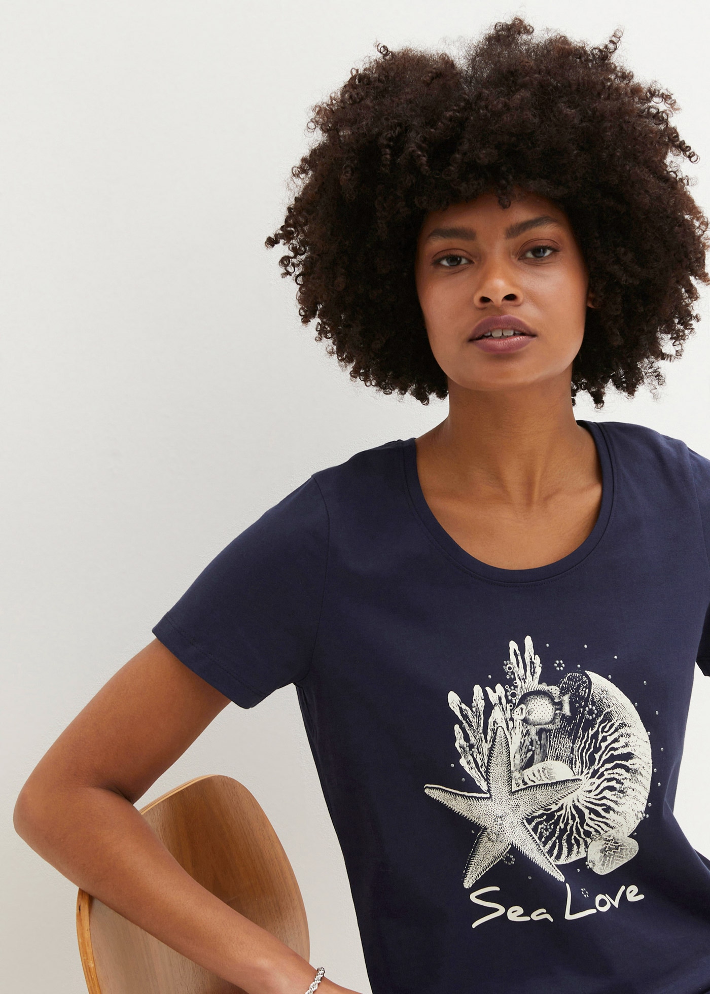 bonprix T-Shirt »T-Shirt Sea Love« lockere Passform, Kurzarm-Design, mit maritimem Druck