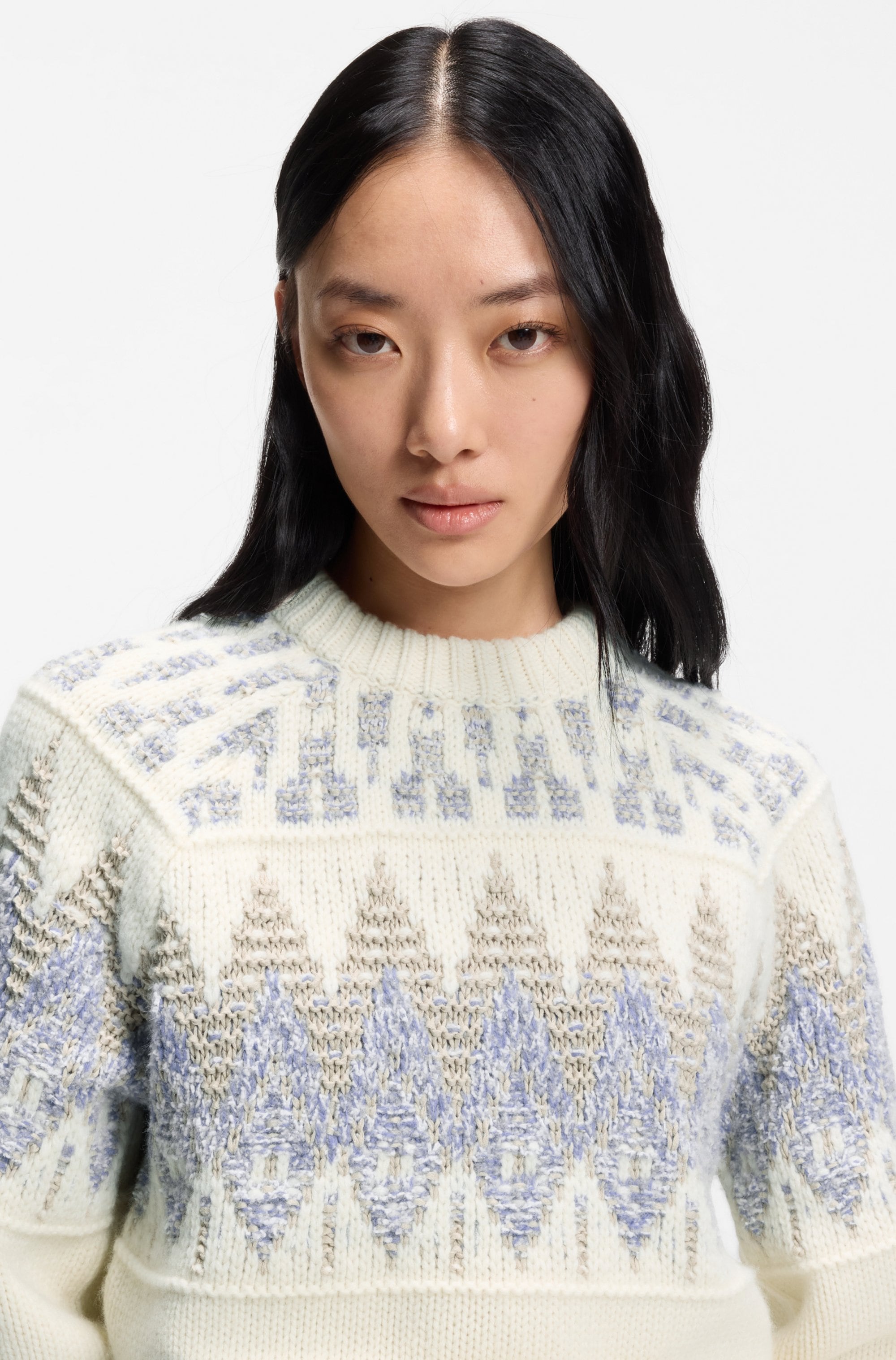 BOSS ORANGE Pull en tricot »Farombo Premium Damenmode« mit Jacqaurdmuster, Rundhalsform