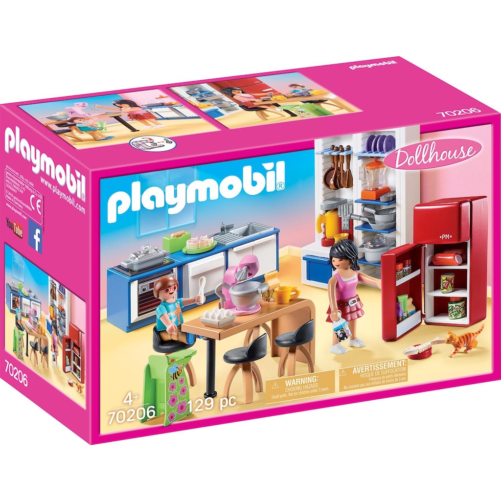 Playmobil® Konstruktions-Spielset »Familienküche (70206), Dollhouse«, (129 St.)