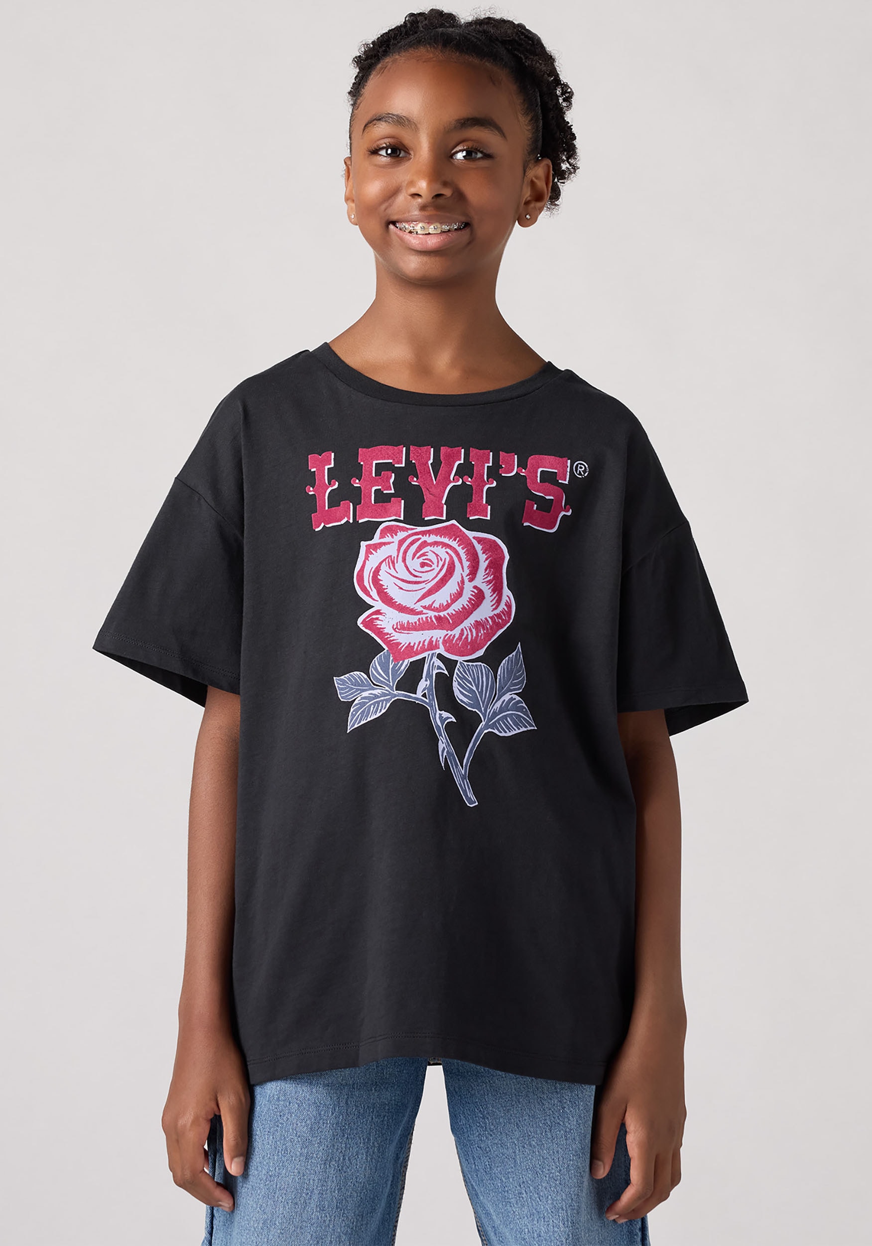 Image of Levis Kids T-Shirt "LVG OVERSIZED WESTERN ROSES TEE" mit grossem Print "Rose", for Girls
