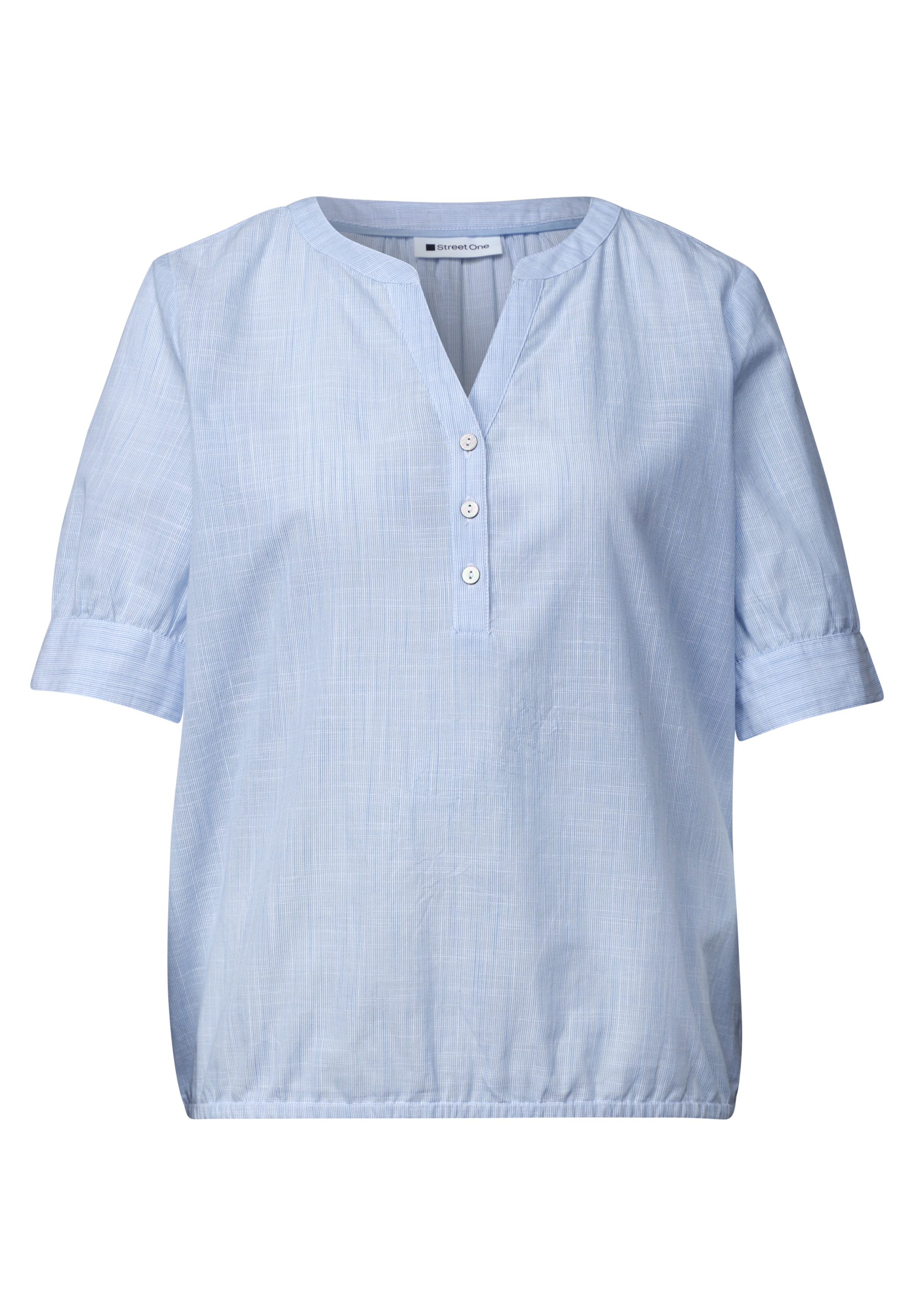 STREET ONE Blouse à manches courtes blouse en chambray avec encolure fendue et ourlet élastique