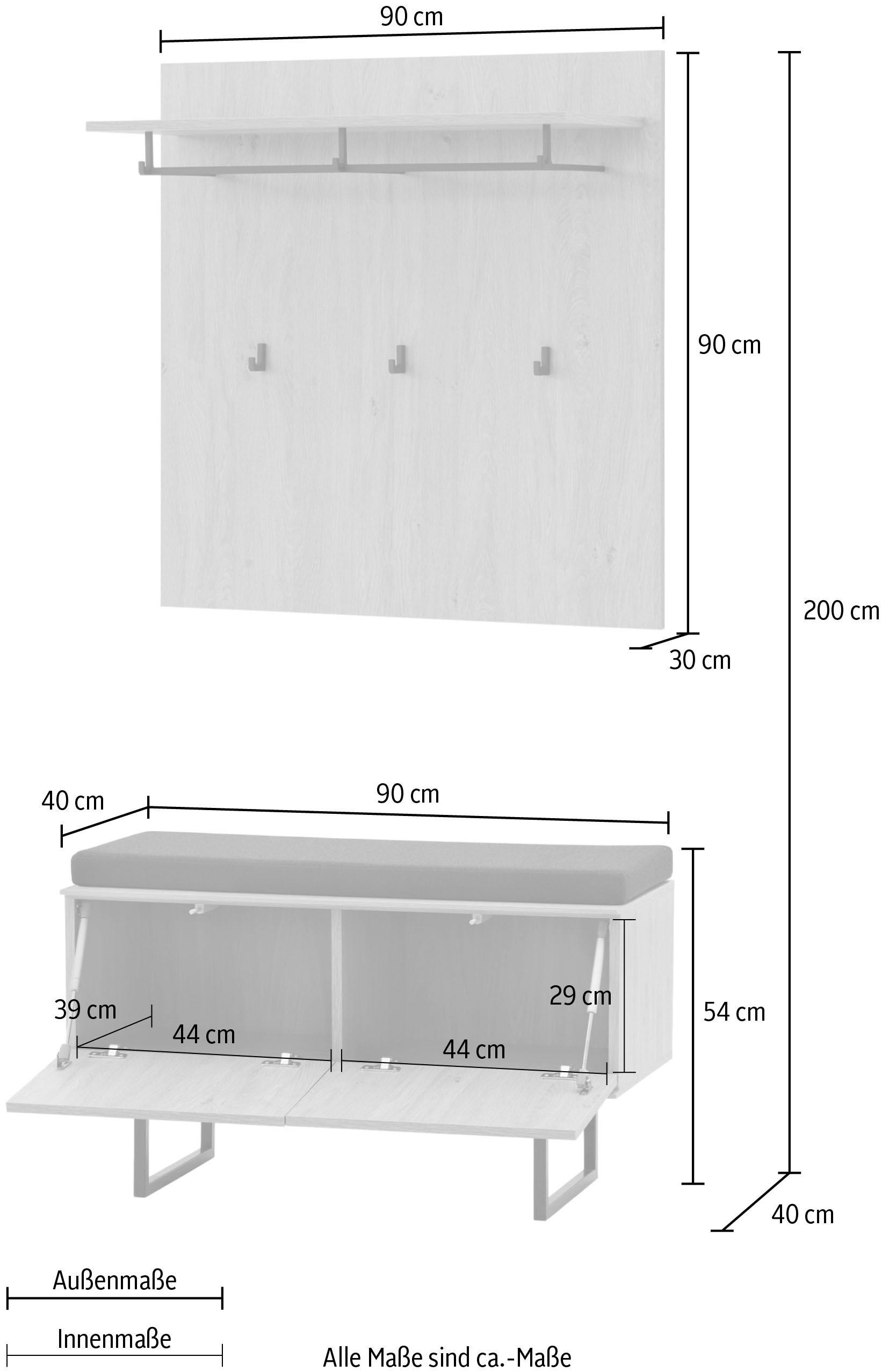 Home affaire Garderoben-Set »Lund, moderne Garderobe, Komplettset mit viel Stauraum« Set, 2 Stk. tlg.