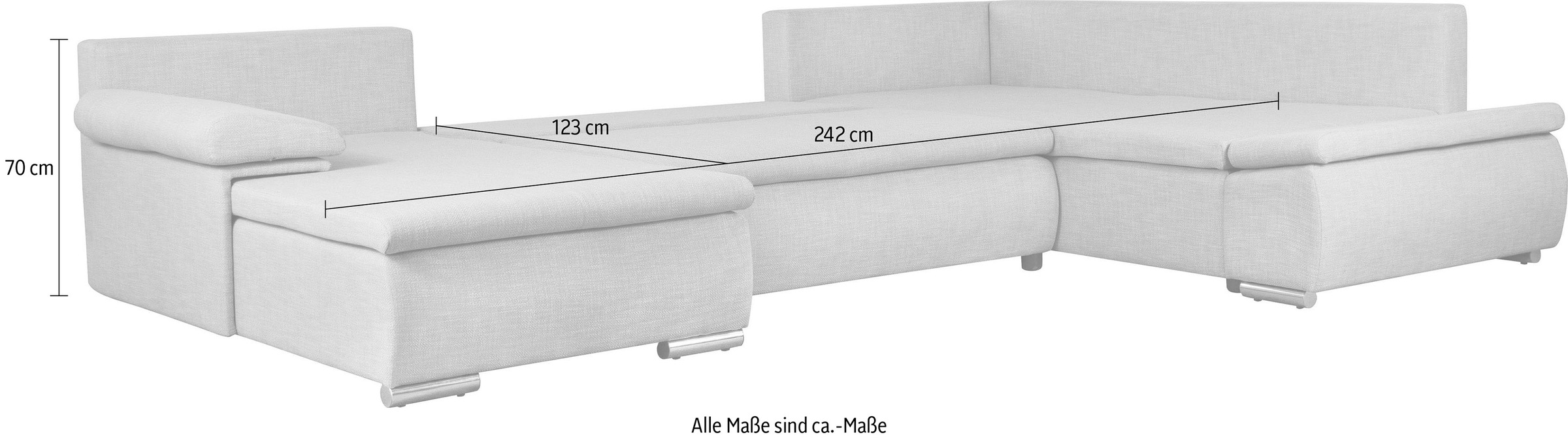 Home affaire Wohnlandschaft »Acra U-Form« mit Bettfunktion und Bettkasten, in Mattenoptik