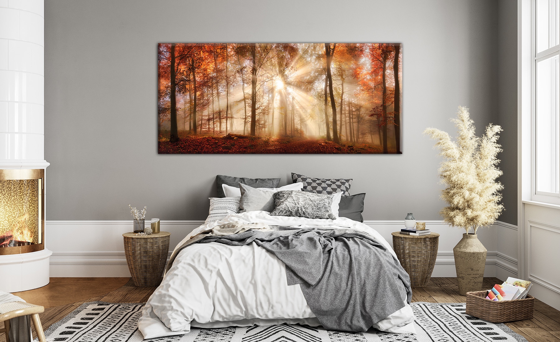 Bönninghoff Bild »Wandbild HERBSTWALD XXL 90x200 cm – Leinwandbild Keilrahmen Deko« Sonnenaufgang & -untergang | Wald | Waldbilder auf Keilrahmen gespannt