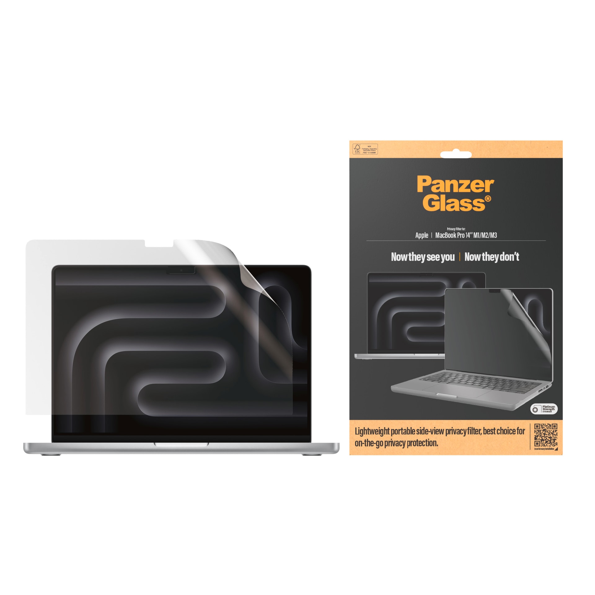 CARE by PanzerGlass Displayschutzfolie "Privacy Filter Screen Protector" für Apple MacBook Pro 14 (M1/M2/M3/M4) Displayschutz, Schutzfolie, Blickschutz, kratz- & stossfest