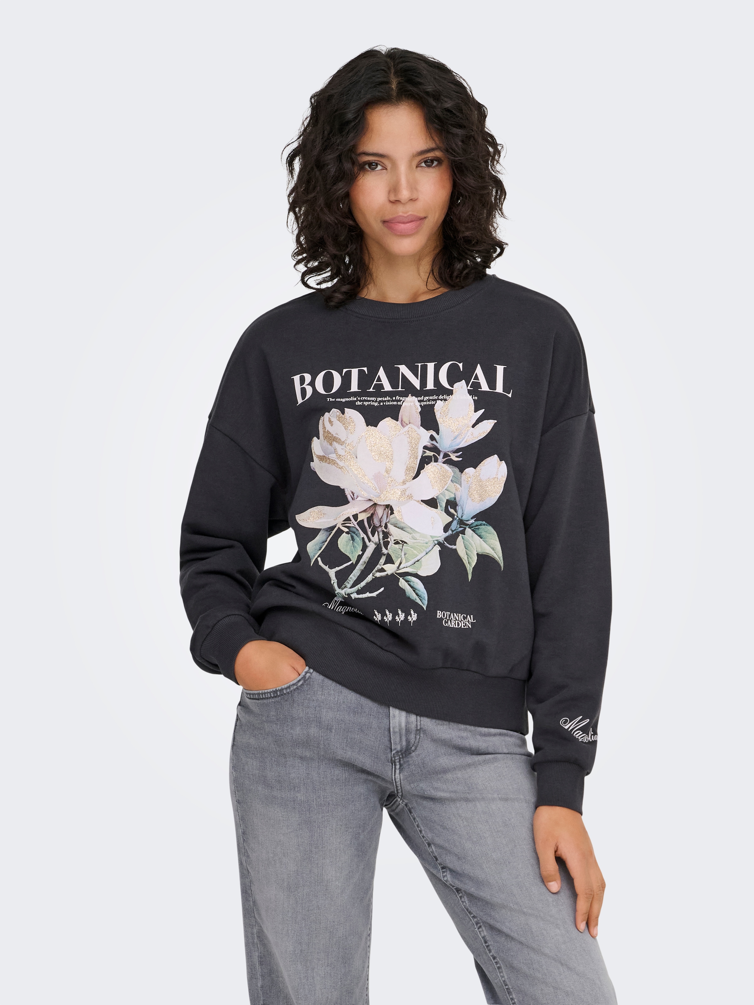 Image of ONLY Sweatshirt "ONLFLEUR L/S O-NECK BOX UB SWT", Baumwollmischung, oversize, Rundhals