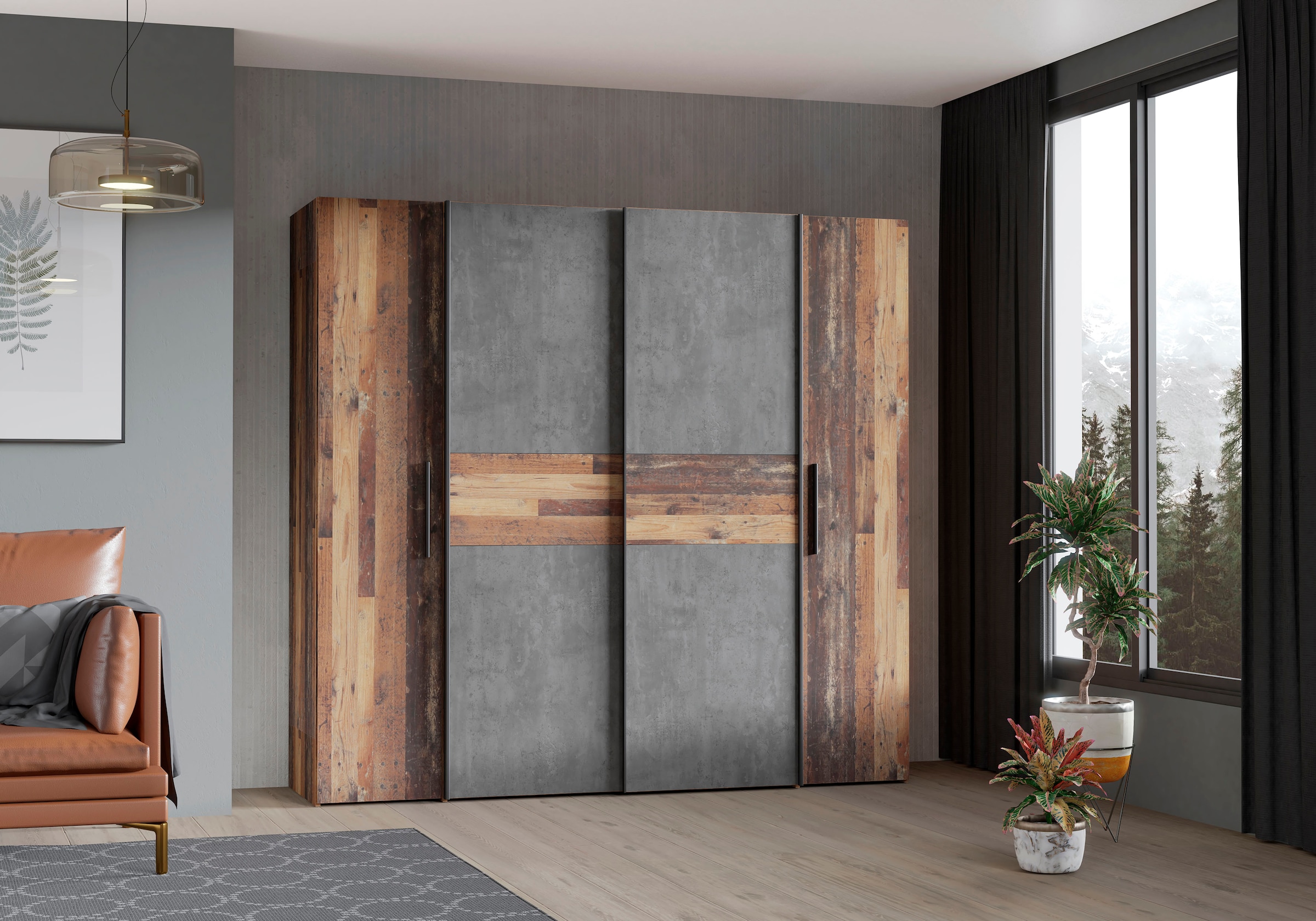 FORTE Kleiderschrank »Kalixtus, Made in Europe« B/H/T ca. 200x190x60 cm, 2 Schiebetüren, 2 Drehtüren, 8 Einlegeböden,  Kombination aus Dreh- und Schwebetüren, mehrere Farben
