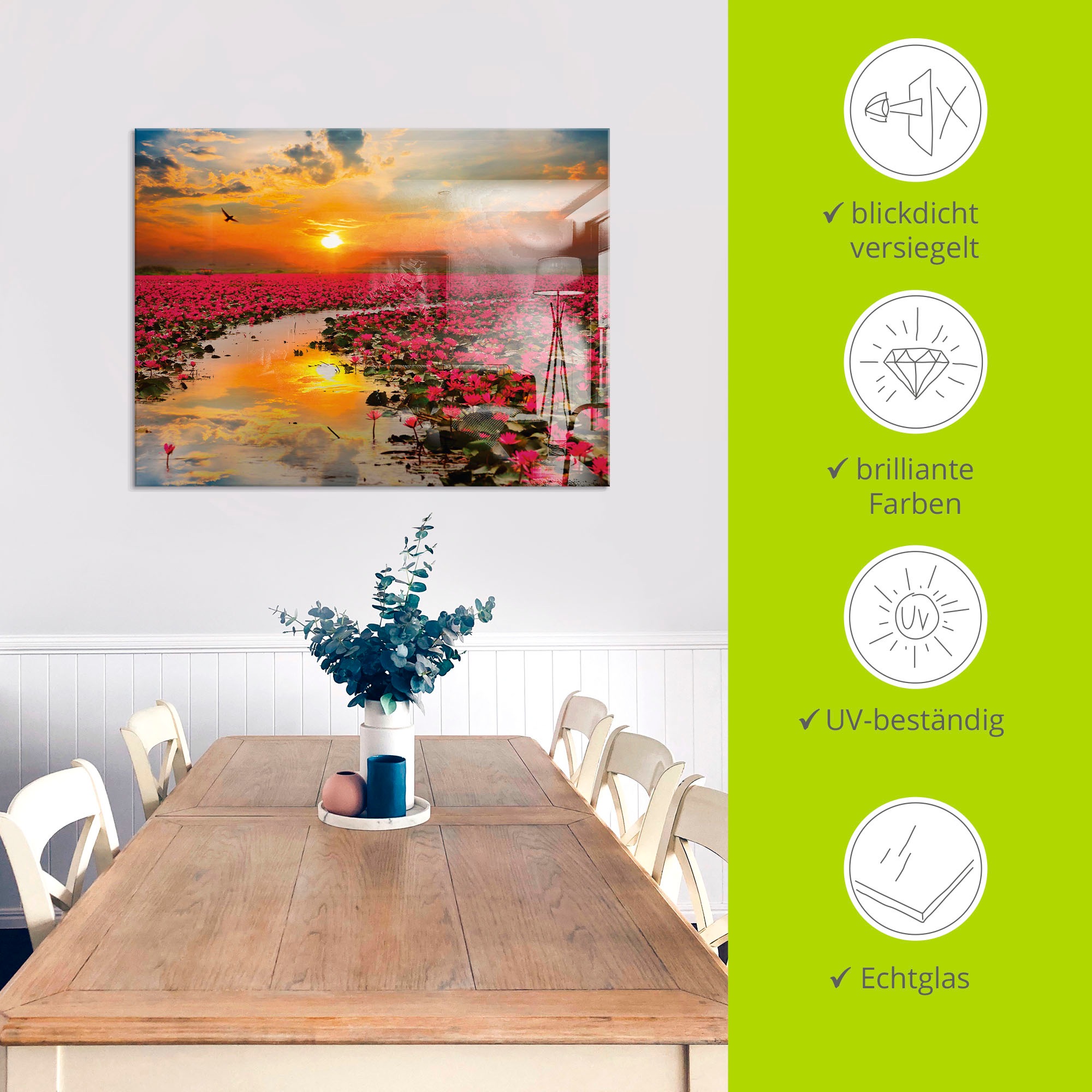Artland Glasbild »Sonnenschein blühende Lotusblume«, Blumen, (1 St.), in verschiedenen Grössen