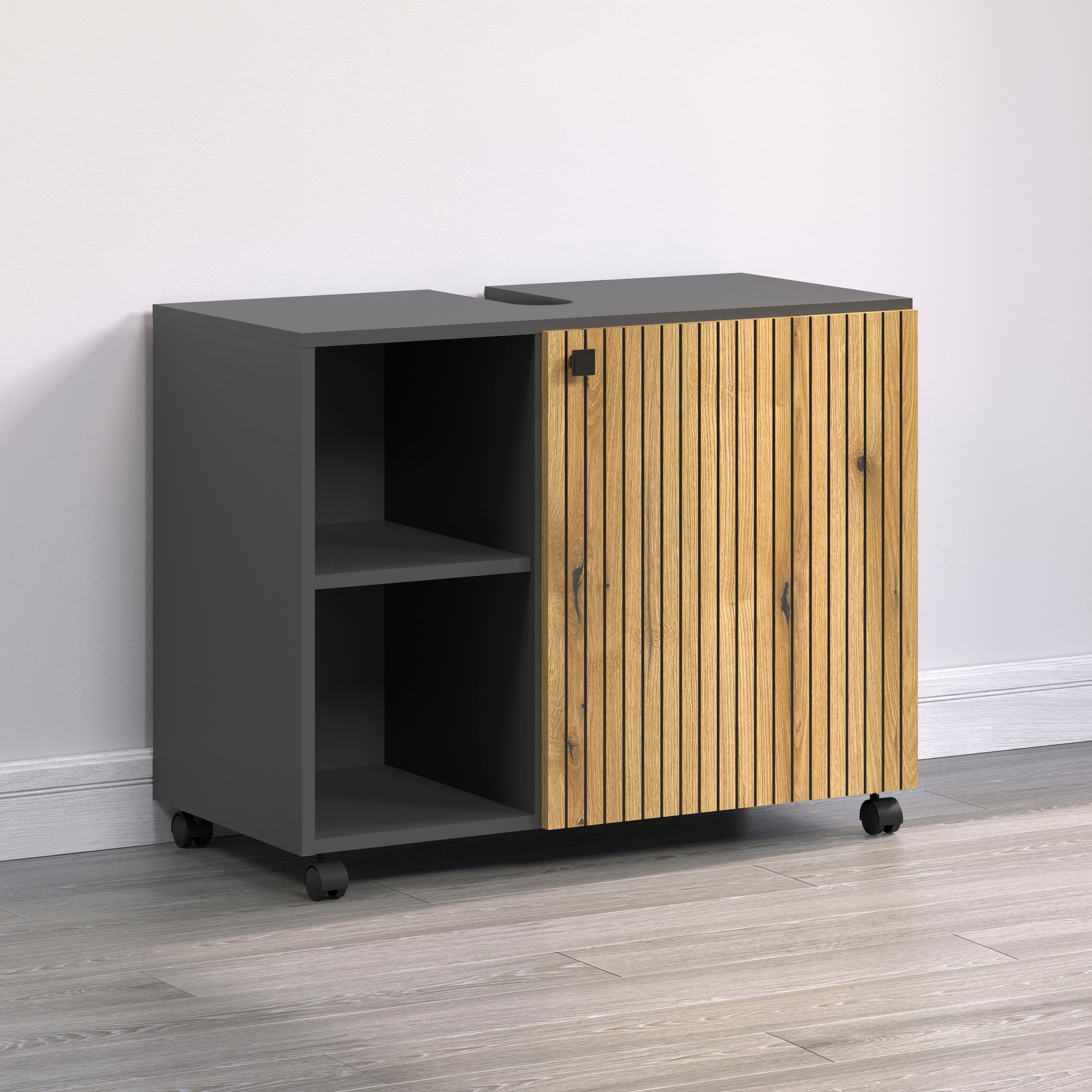 Image of welltime Waschbeckenunterschrank "Amrum" BxHxT 80 x 64 x 42cm Waschbeckenunterschrank Eiche Rillenoptik