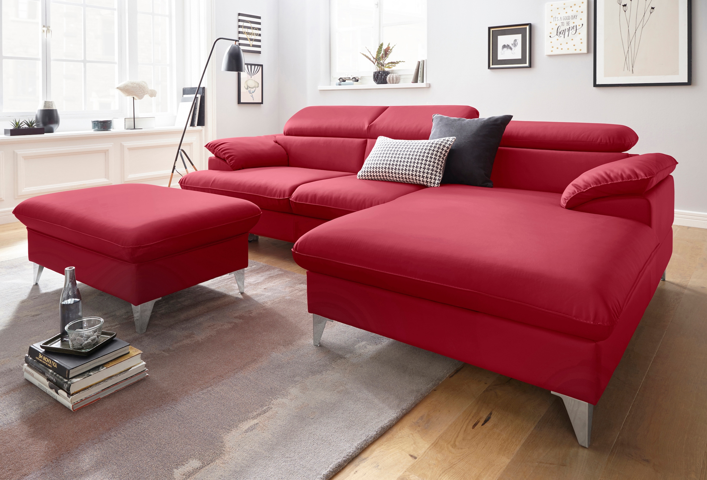 COTTA Polstergarnitur »Caluso L-Form«, (2 tlg.), Set bestehend aus: Ecksofa mit Kopfteilverstellung & Hocker