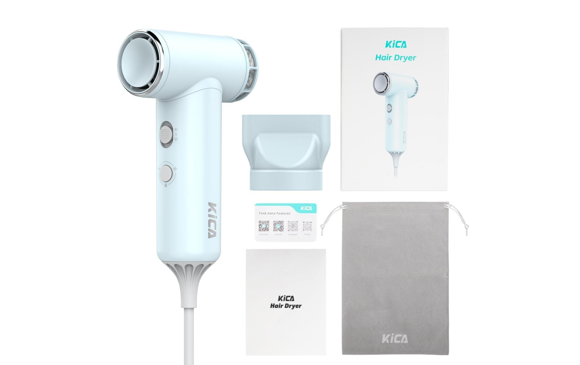   Sèche-cheveux de voyage »KiCA Jet Dry« 850 W Haartrockner inkl. Styling-Aufsatz