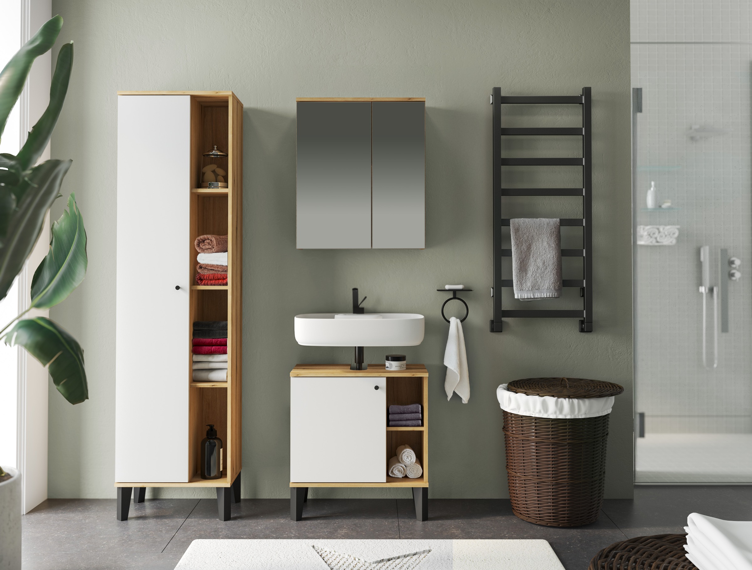 INOSIGN Badmöbel-Set »OSLO, Bad im skandinavischen Design, 3-teiliges Badezimmer« Set, 3 Stk. tlg.