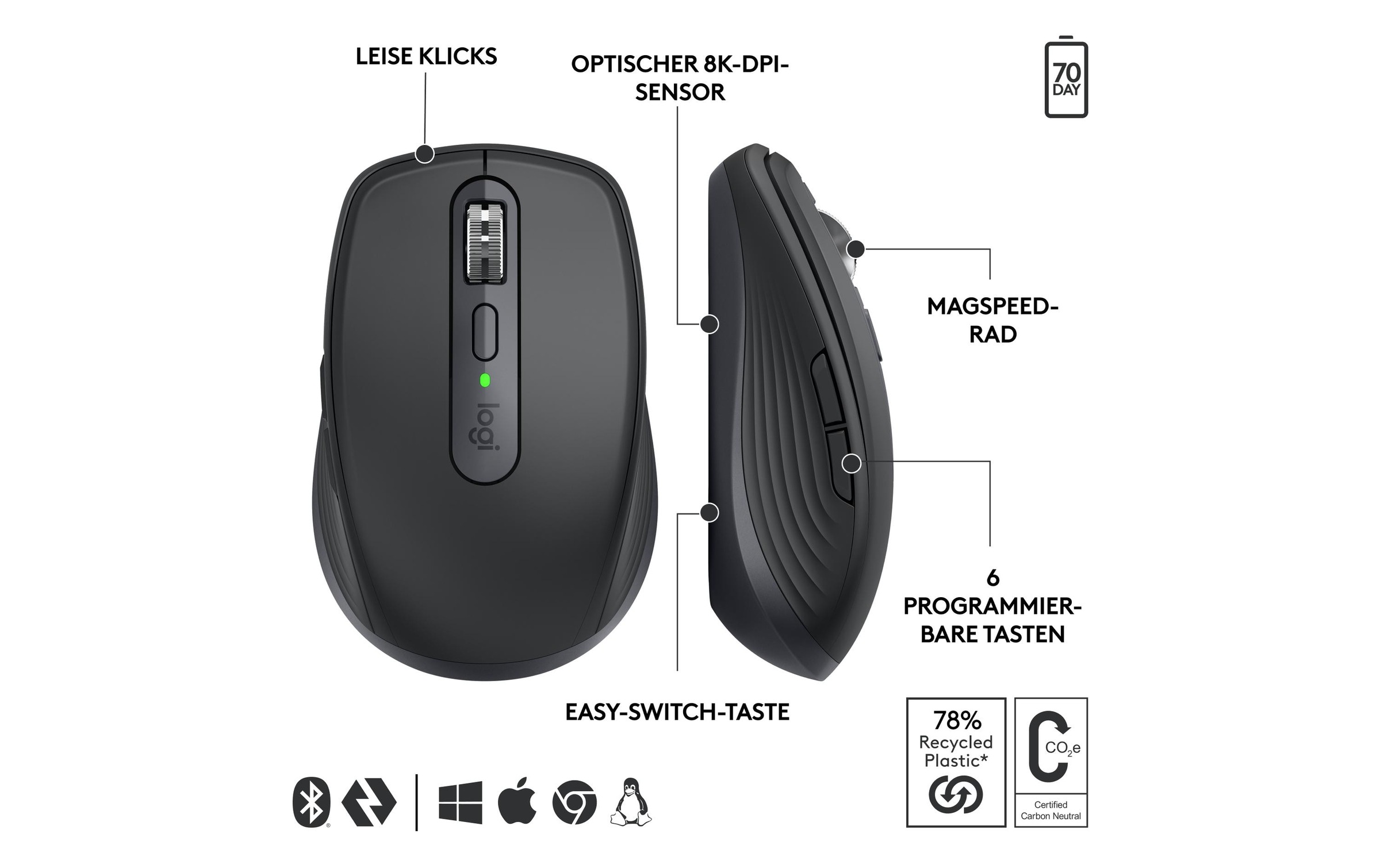 Logitech Maus »Maus MX Anywhere 3s for Business Graphite«, kabellos