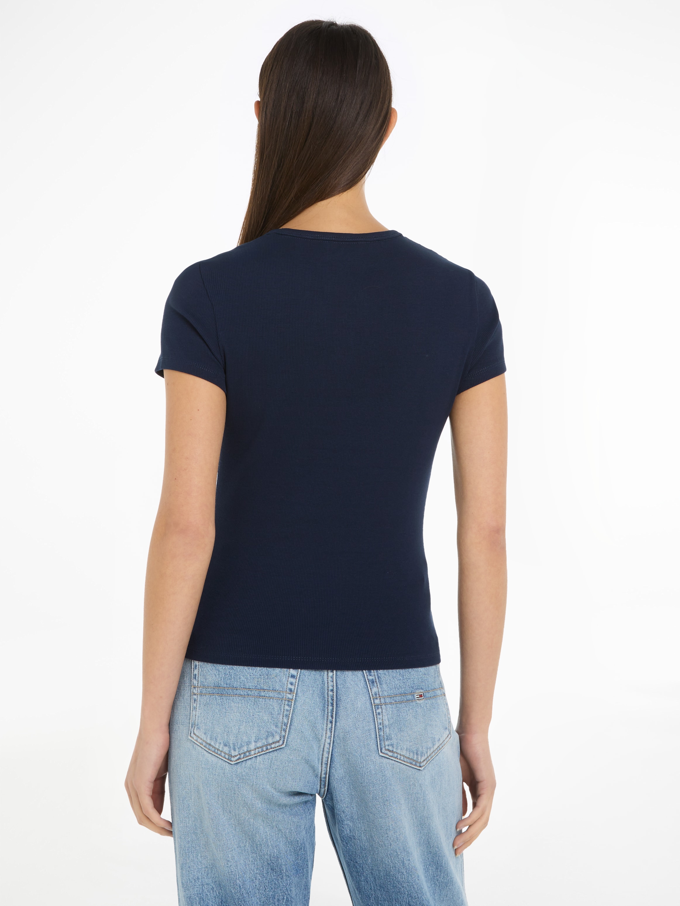 Tommy Jeans T-Shirt »Slim Essential Rib Shirt, Rippshirt Rundhalsshirt«, mit Logostickerei