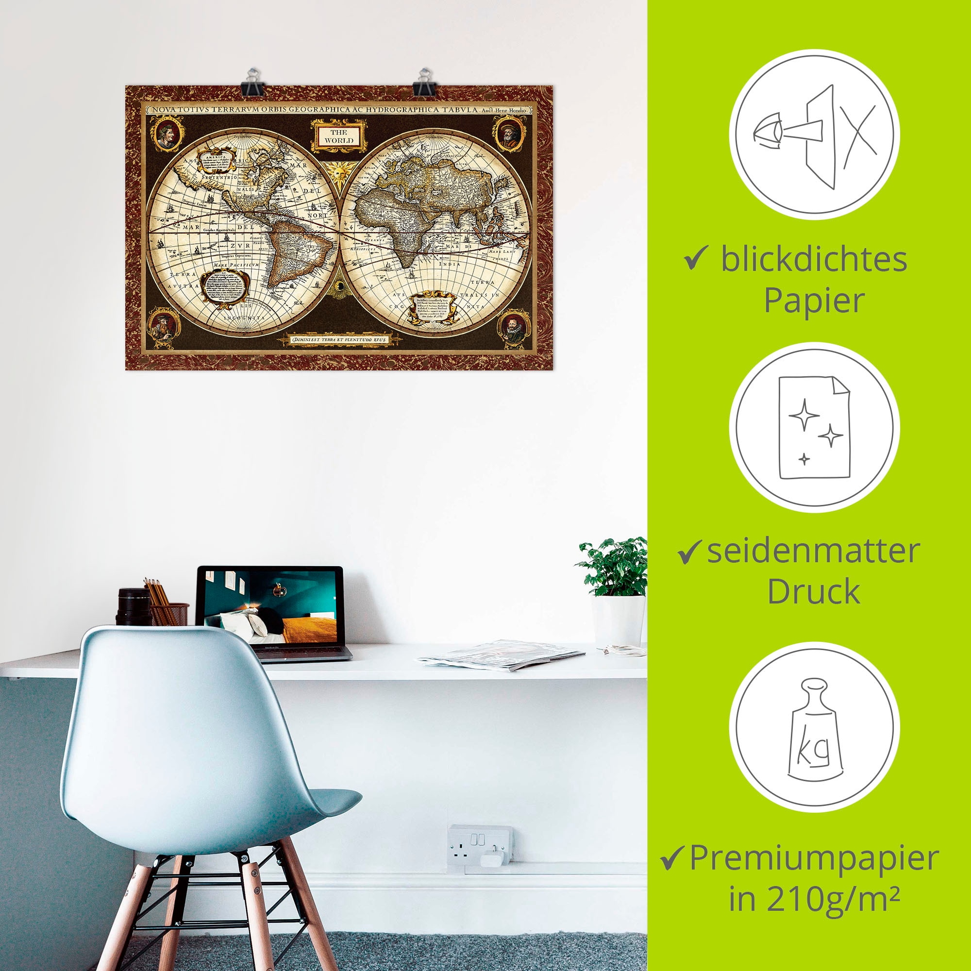 Artland Fresque murale »Weltkarte« 1 cuis tlg. als Alubild, Leinwandbild, Poster in verschied. Grössen