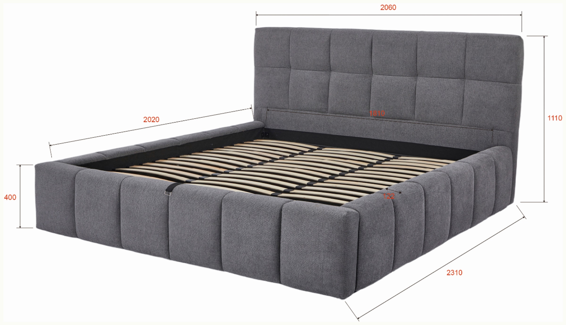 GOODproduct Lit rembourré »EDDION, Stauraumbett mit Lattenrost und Bettkasten, 180x200cm« hochwertiger Chenille-Bezug, gepolstertes Kopfteil und Rahmen