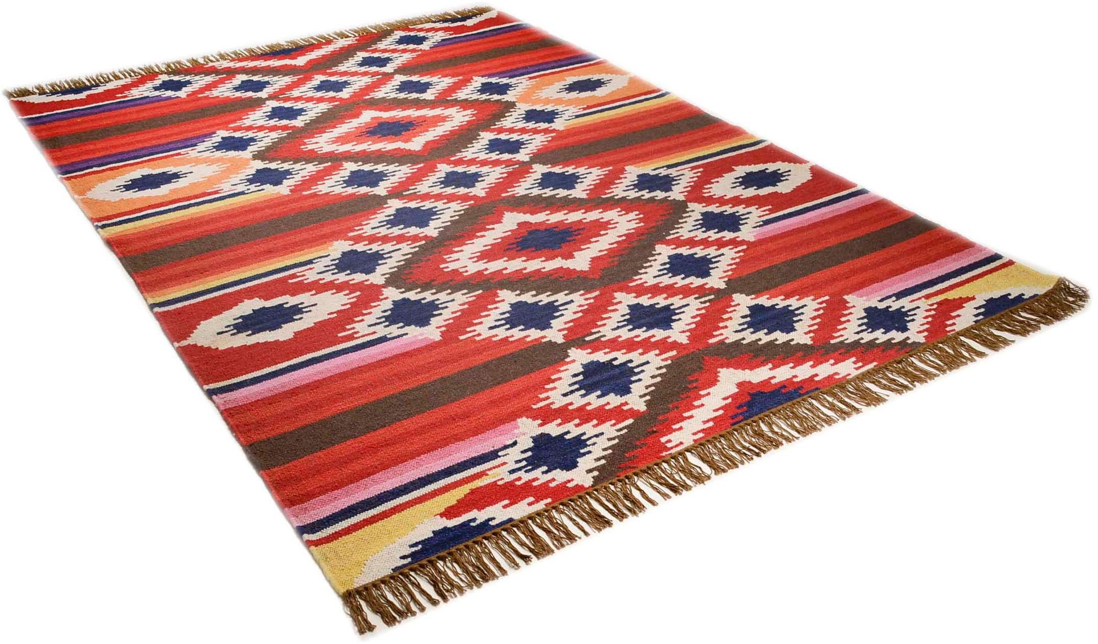 Image of THEKO Wollteppich »Kelim Royal 4«, rechteckig, 5 mm Höhe, reine Wolle, Flachgewebe, handgewebt, mit Fransen, ideal im Wohnzimmer & Schlafzimmer bei Ackermann Versand Schweiz