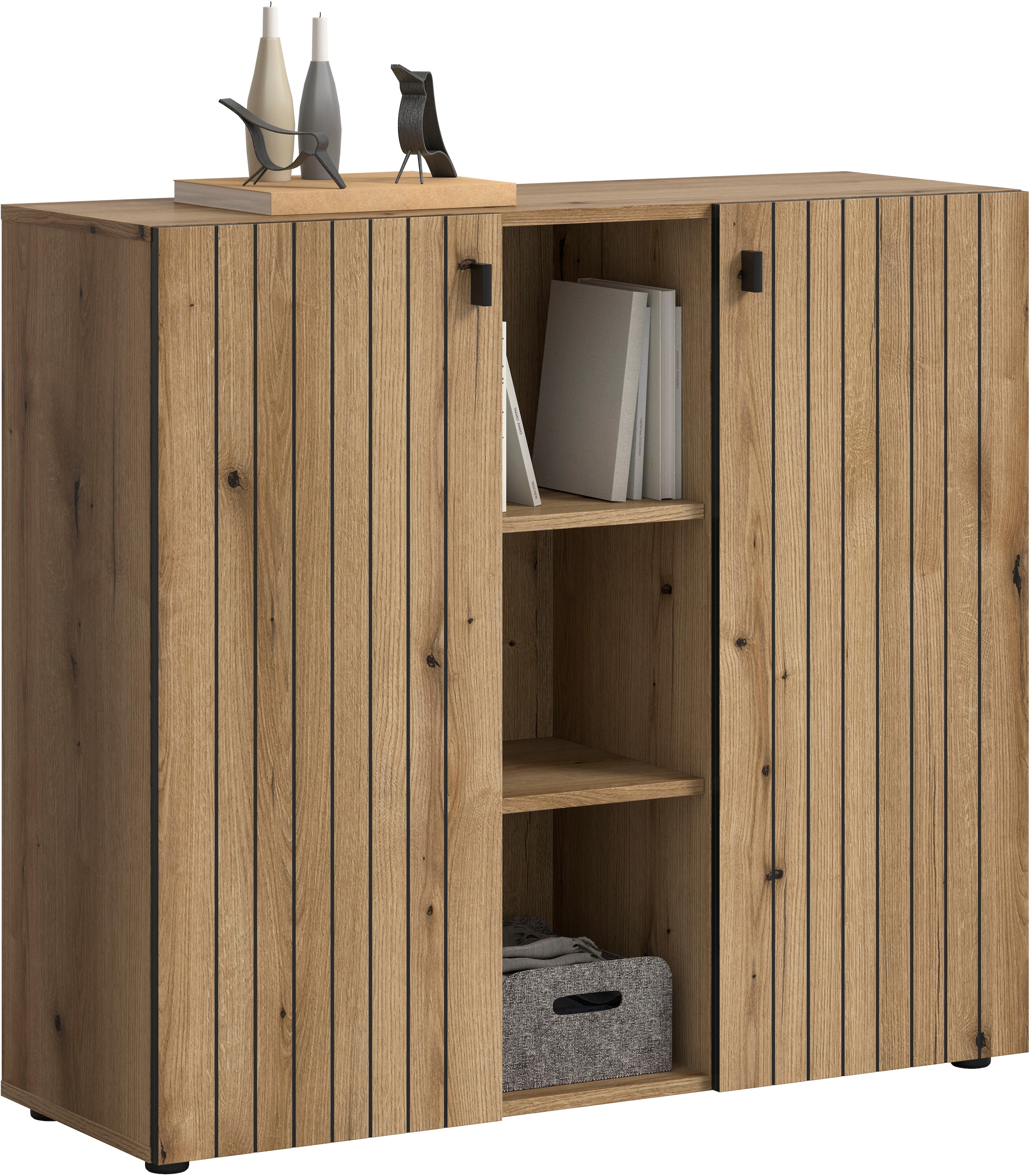 Home affaire Armoire à chaussures »TATIO, Breite 106 cm, Rillenoptik, offene Fächer, 2 Türen« 1 cuis tlg. Schuhschrank, Schuhkommode, Flurkommode, Kommode