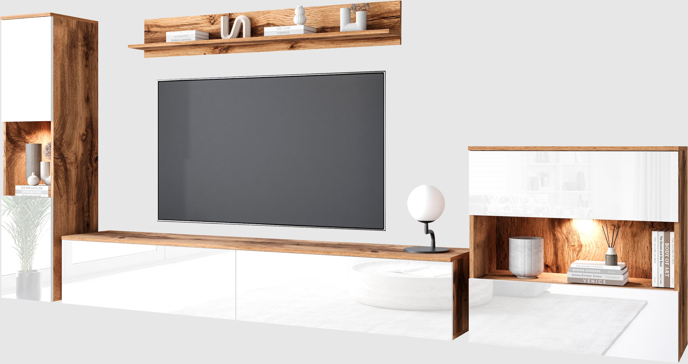 GOODproduct Meuble mural »PARIS, Vitrine Türanschlag links/rechts wechselbar« Ensemble complet, 4 cuis tlg.