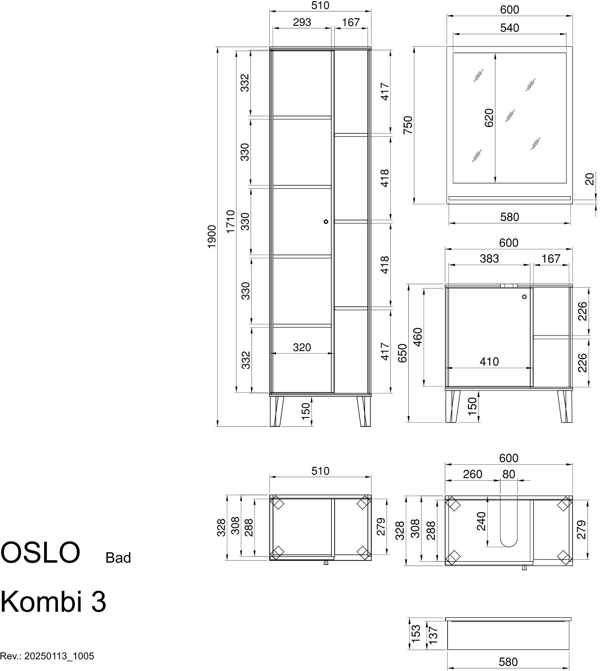 INOSIGN Badmöbel-Set »OSLO, Bad im skandinavischen Design« Set, 3 Stk. tlg.