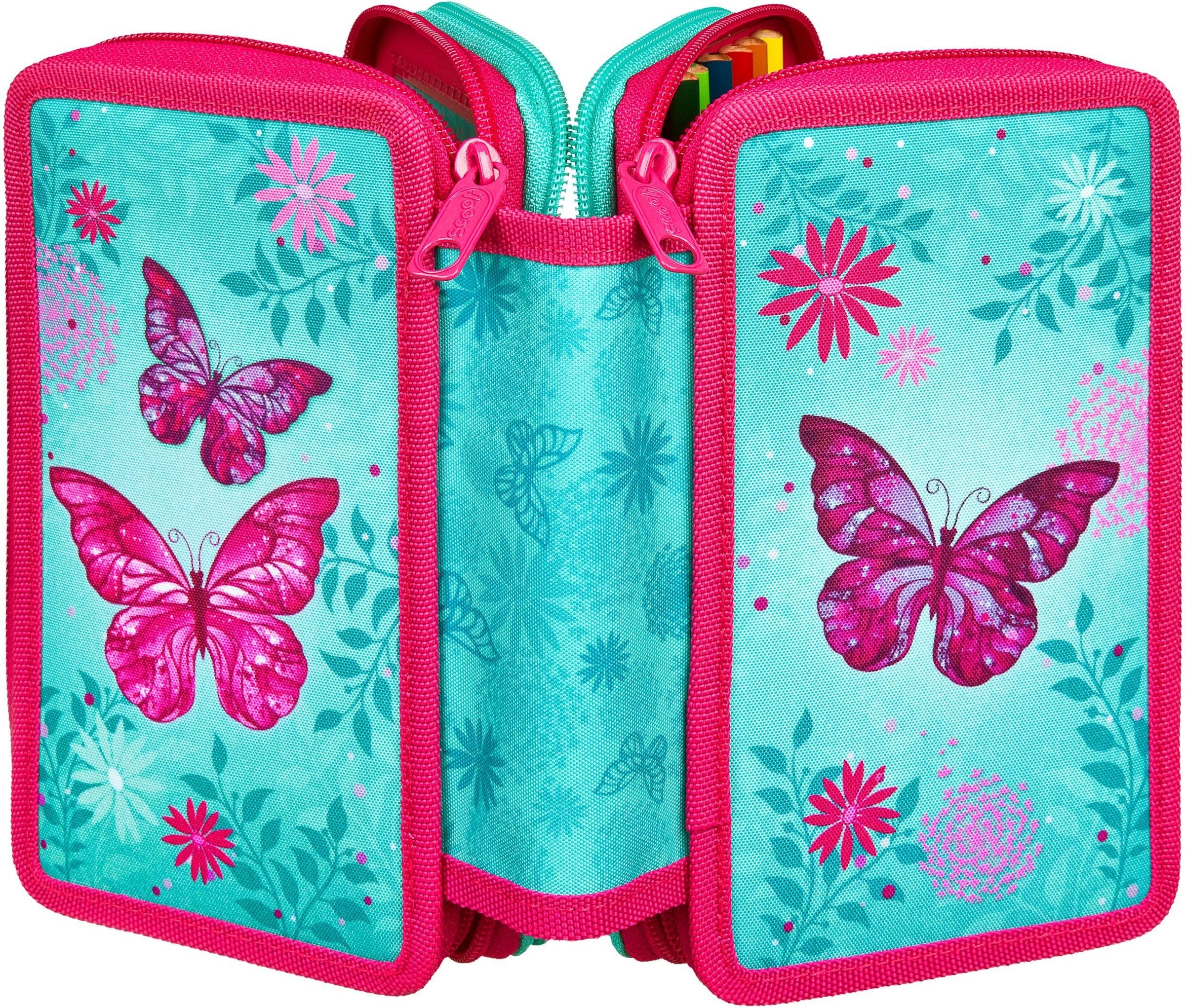 Image of Scooli Federmäppchen »Tripledecker, Butterfly«, befüllt, inkl. Geodreieck bei Ackermann Versand Schweiz