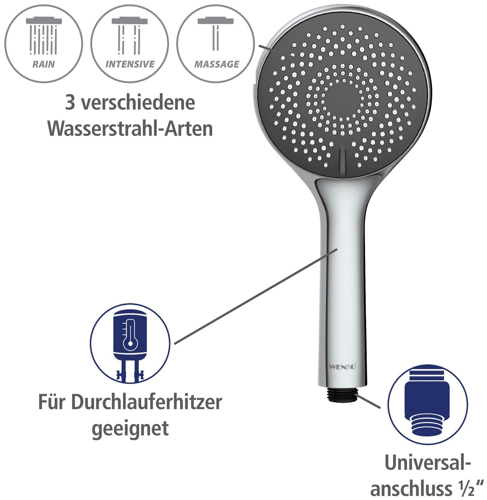 WENKO Handbrause »Watersaving System«, Duschkopf Watersaving Grau, Durchmesser 11 cm