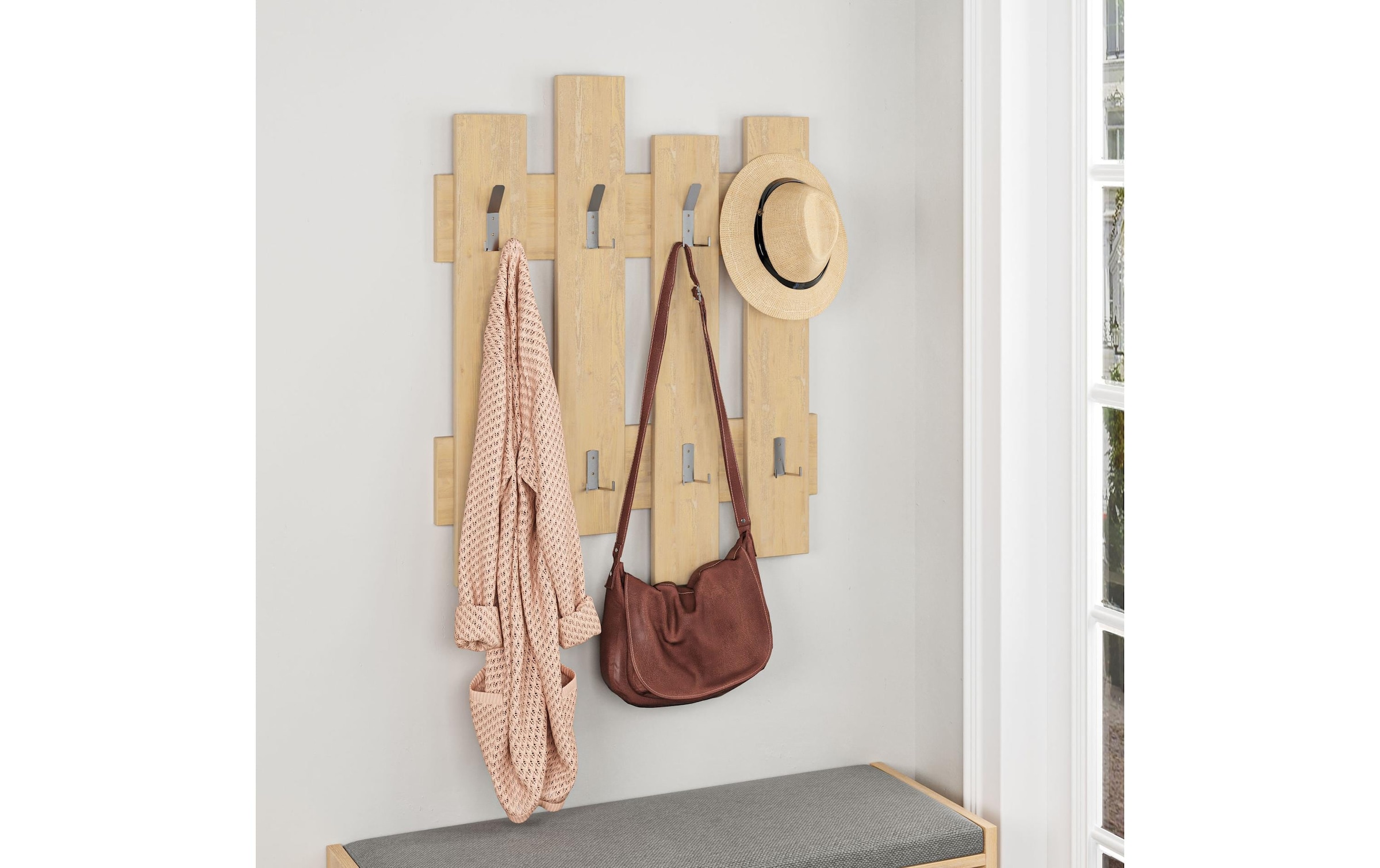 Garderobenleiste »Woody Fashion Wave 8 Haken, Nature«