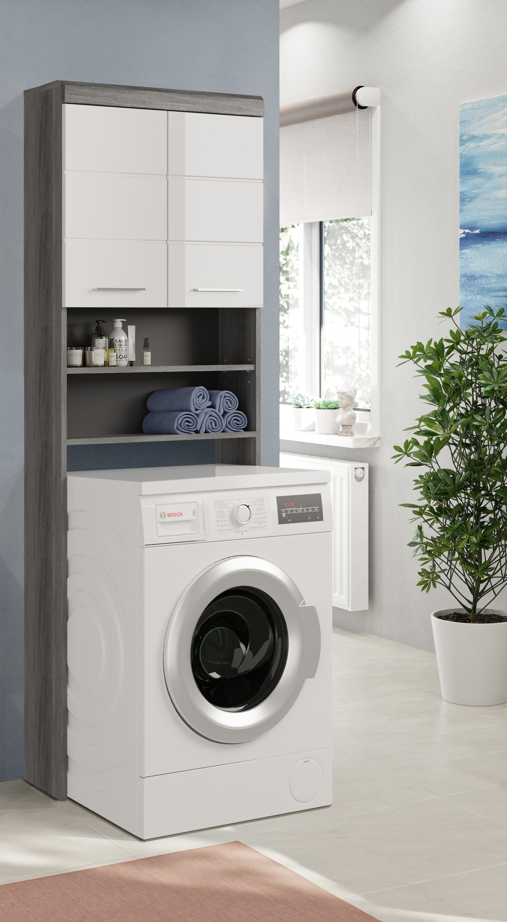 INOSIGN Waschmaschinenumbauschrank »SIENA, Breite 63cm, für Waschmaschine & Trockner, 2 Türen, MDF-Front« TOPSELLER!,  in verschiedenen Farben, Überbauschrank, Umbauschrank, Badschrank