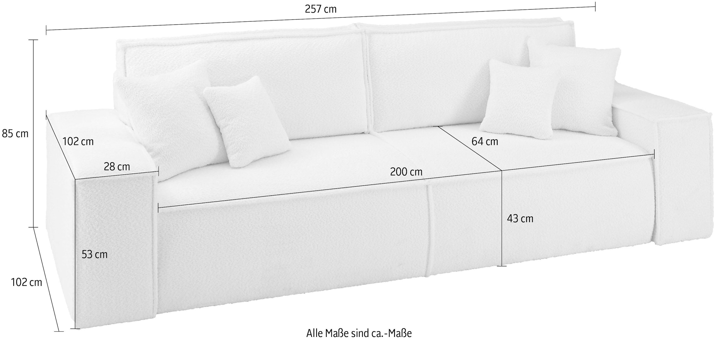 GOODproduct 3-Sitzer »FINNLEY, Schlafsofa 257 cm - OTTO. Verlässliche Qualität.« mit Bettkasten, in Bouclé, Struktur fein und Mega Cord