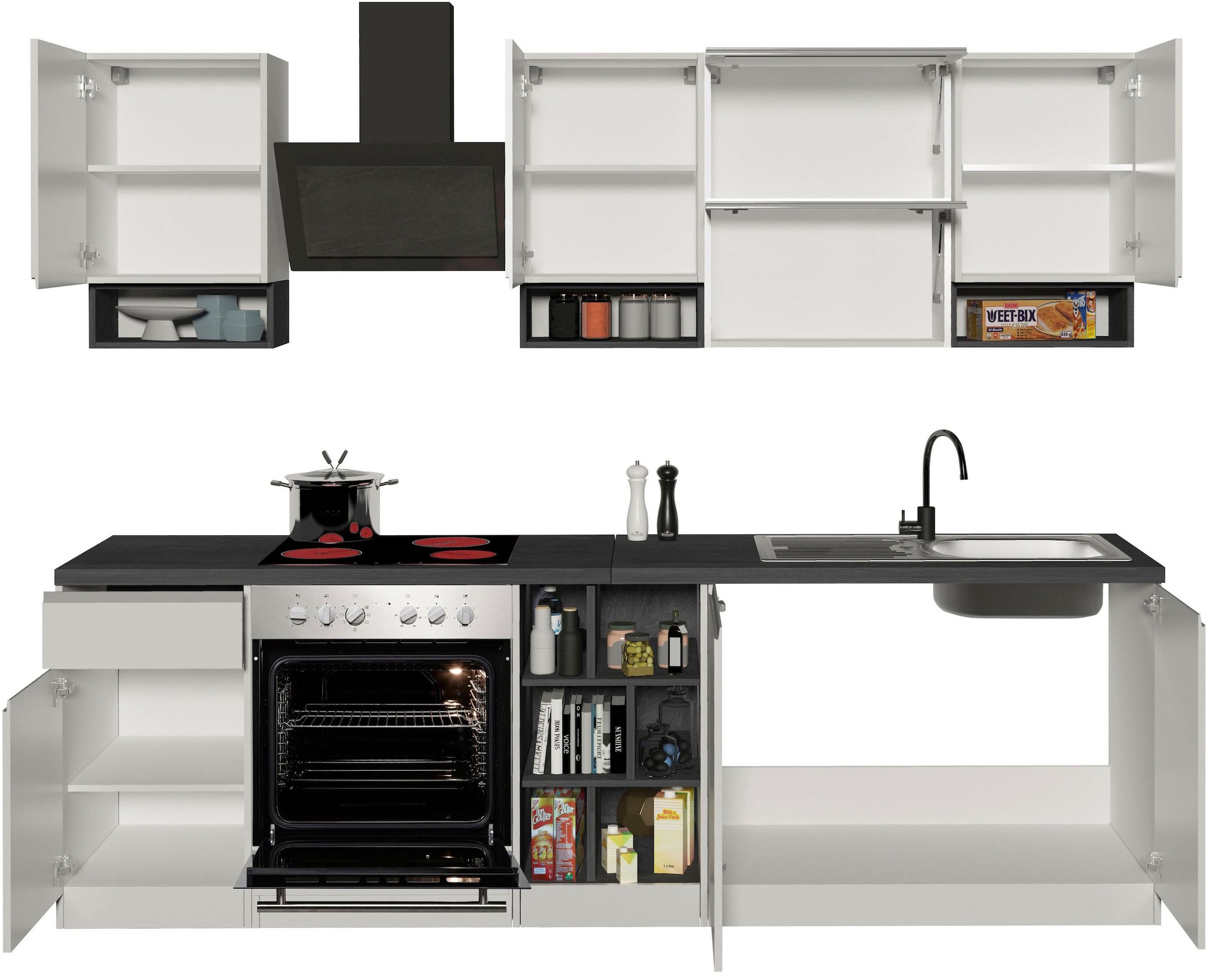 KOCHSTATION Kitchenette »KS-Sole« Breite 256 cm, mit Regalen und Fächern, ohne E-Geräte