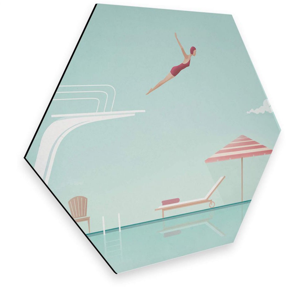 Image of Wall-Art Metallbild »Freibad Illustration blau Retro«, (1 St.) bei Ackermann Versand Schweiz