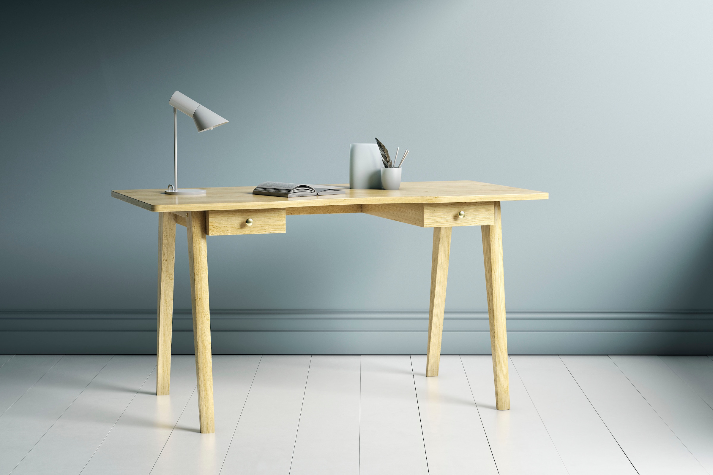 Image of Woodman Schreibtisch "Nice" B/T/H: 140/70/75 cm, im skandinavian Design, Tischbeine aus massiver Eiche, FSC