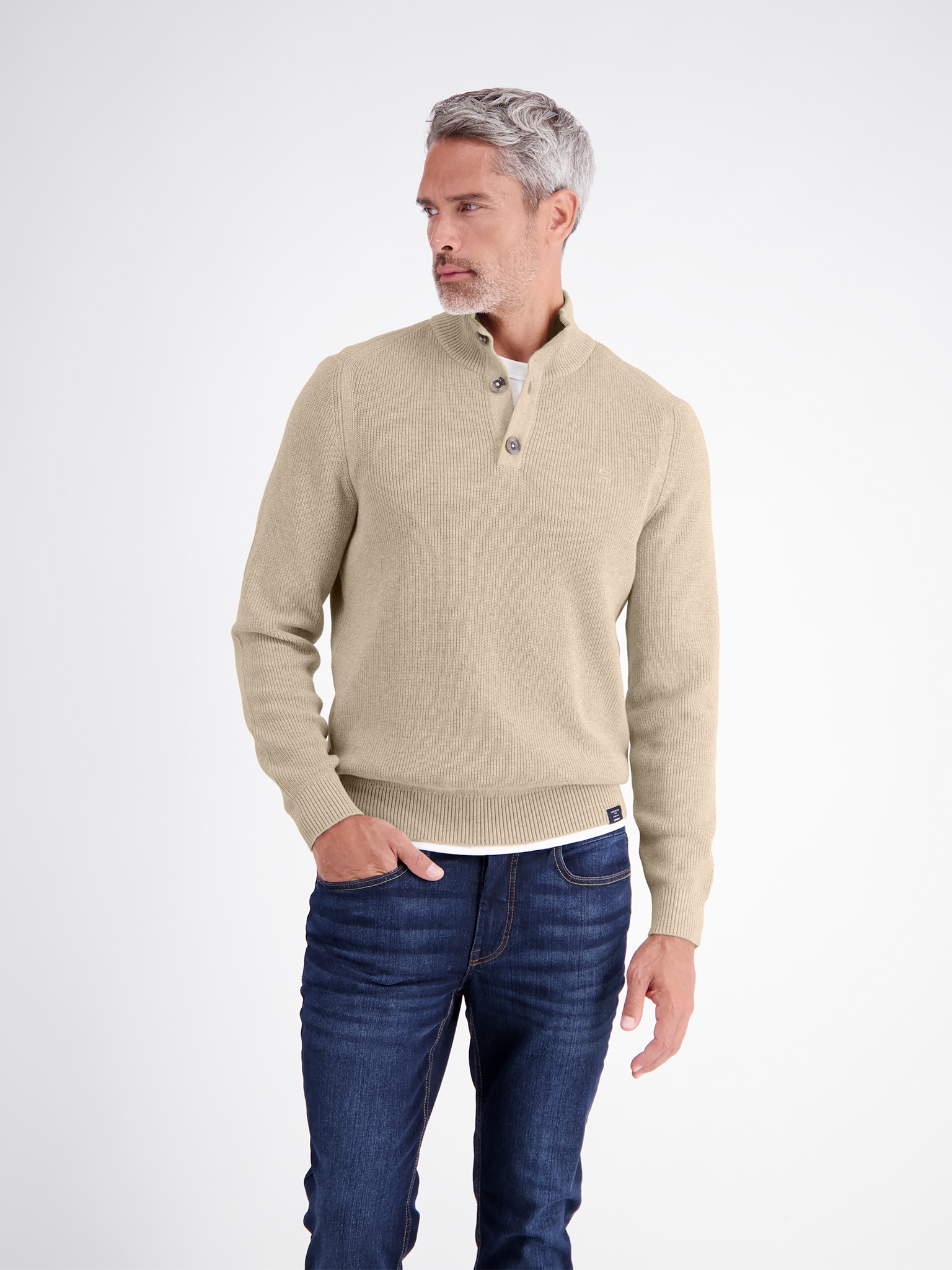 Image of LERROS Strickpullover mit Troyerkragen und kurzer Knopfleiste