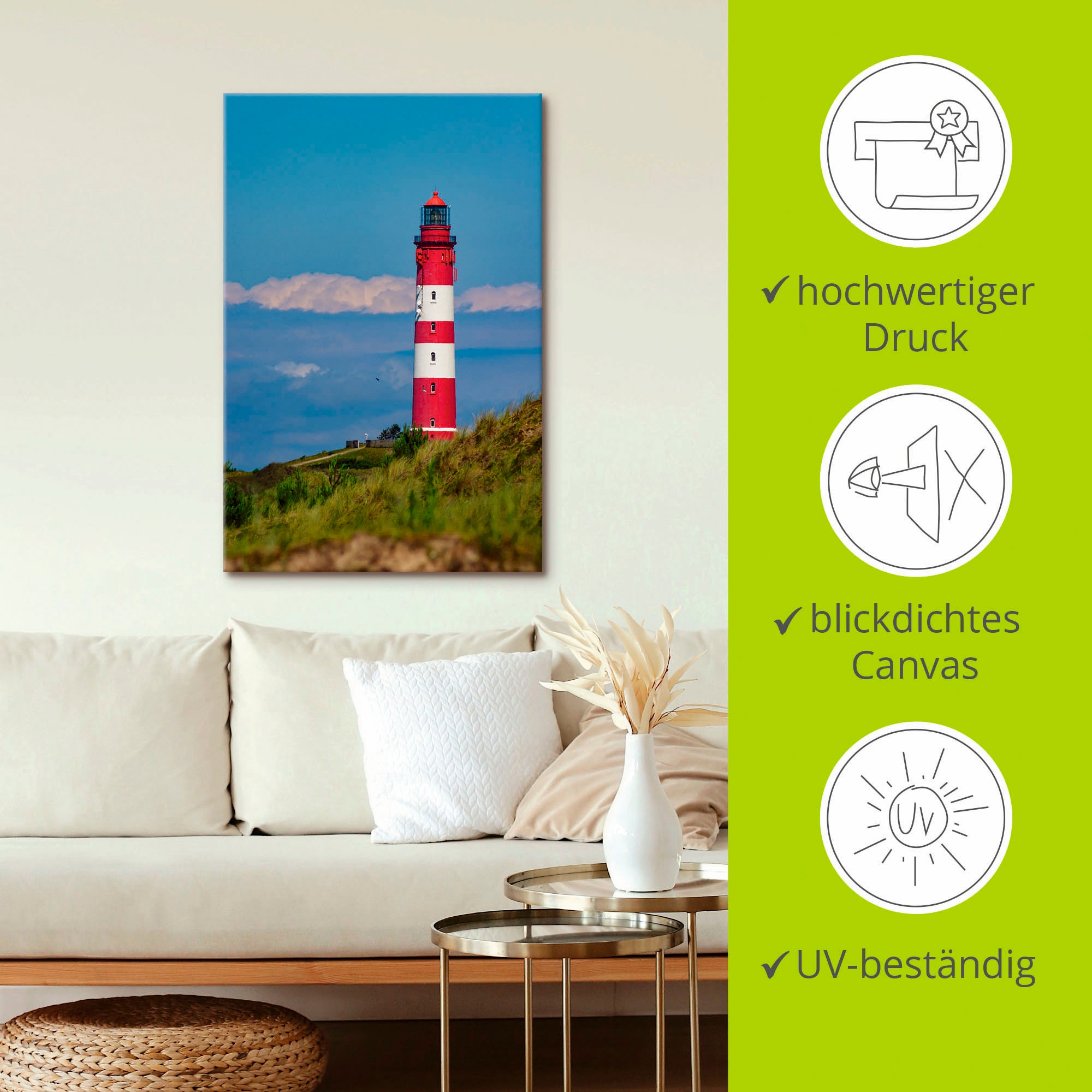 Artland Wandbild »Leuchtturm von Amrum«, Gebäude, (1 St.), als Leinwandbild, Poster in verschied. Grössen