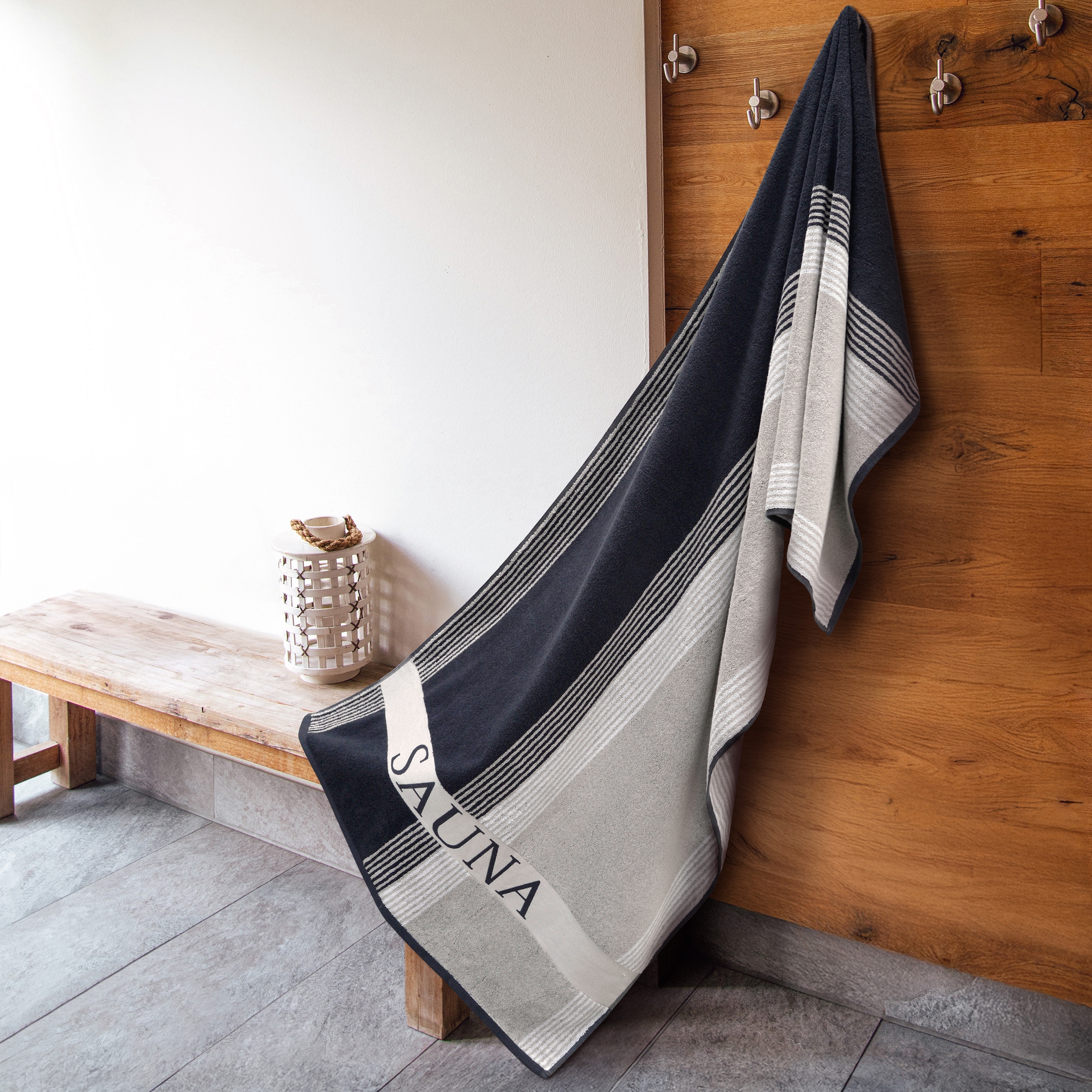 Dyckhoff Serviette de sauna »Saunastreifen« avec large bordure